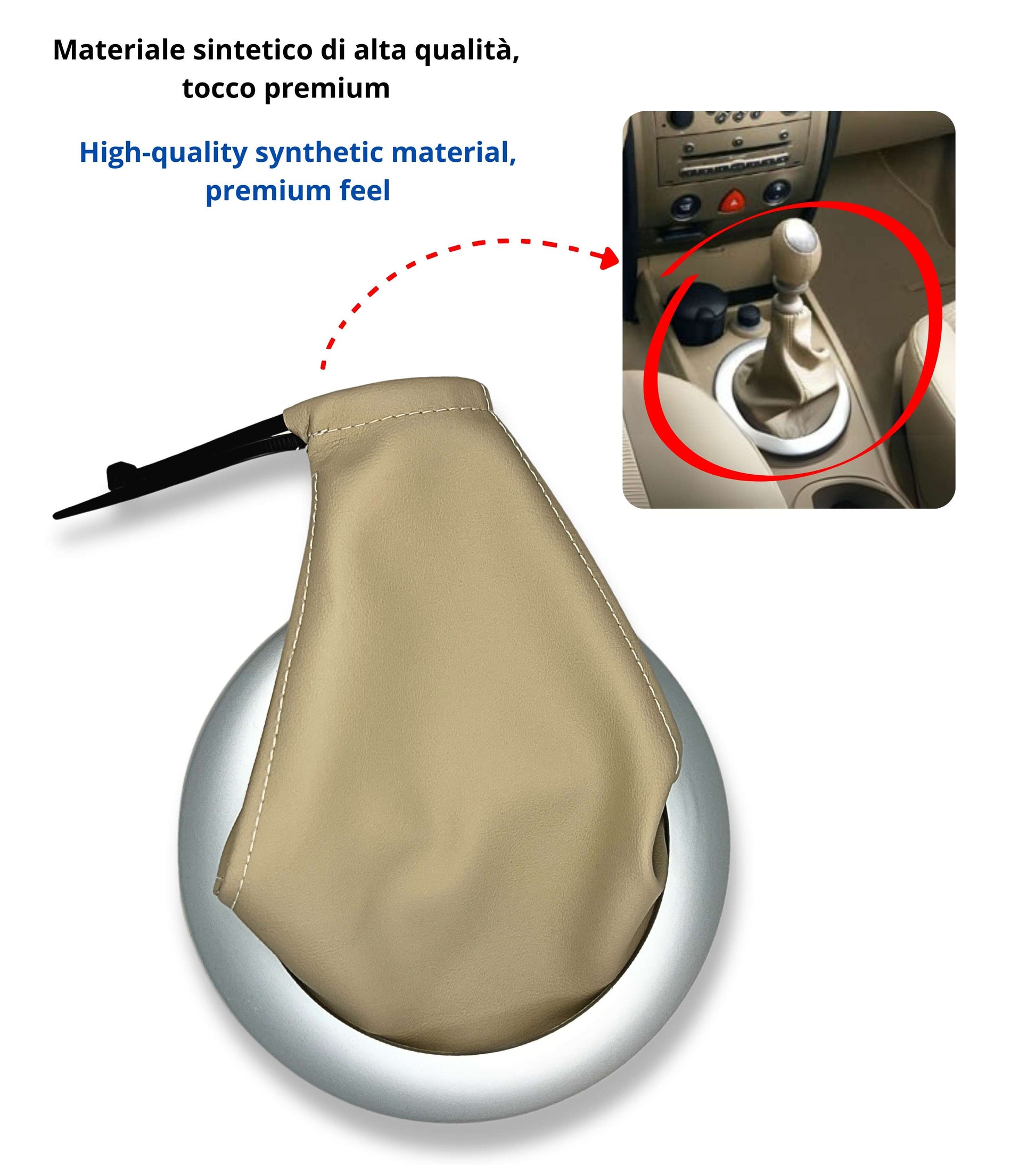Kit Cuffia Beige Cambio con Cornice Argento e Ghiera di Ritenzione, Compatibile con Renault Megane Ii 2002-2009