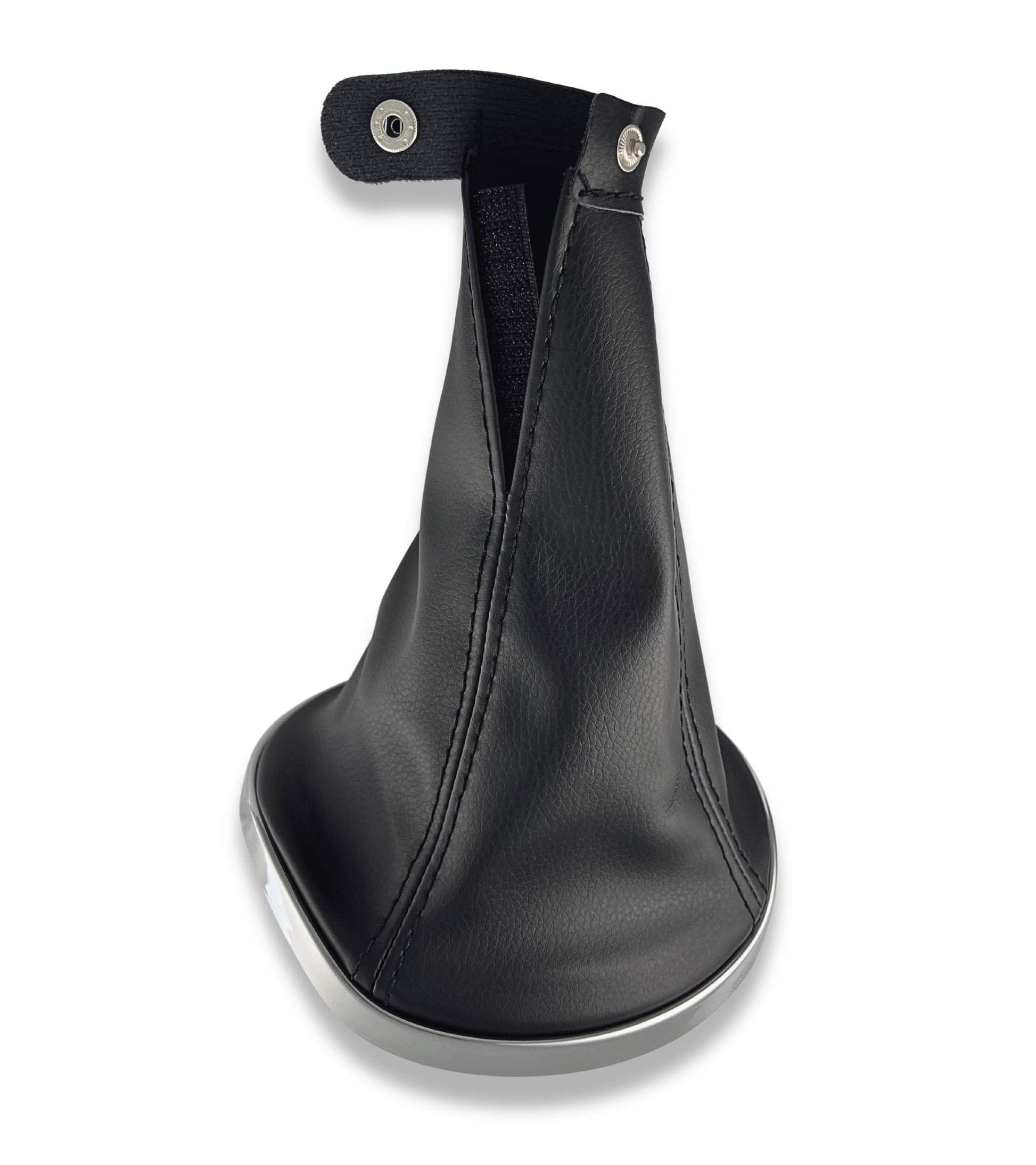 Black Gear Lever Boot with Chrome Silver Outer Frame and Retaining Ring Compatible with Lancia Ypsilon (843) 2003-2011, OEM 735442310