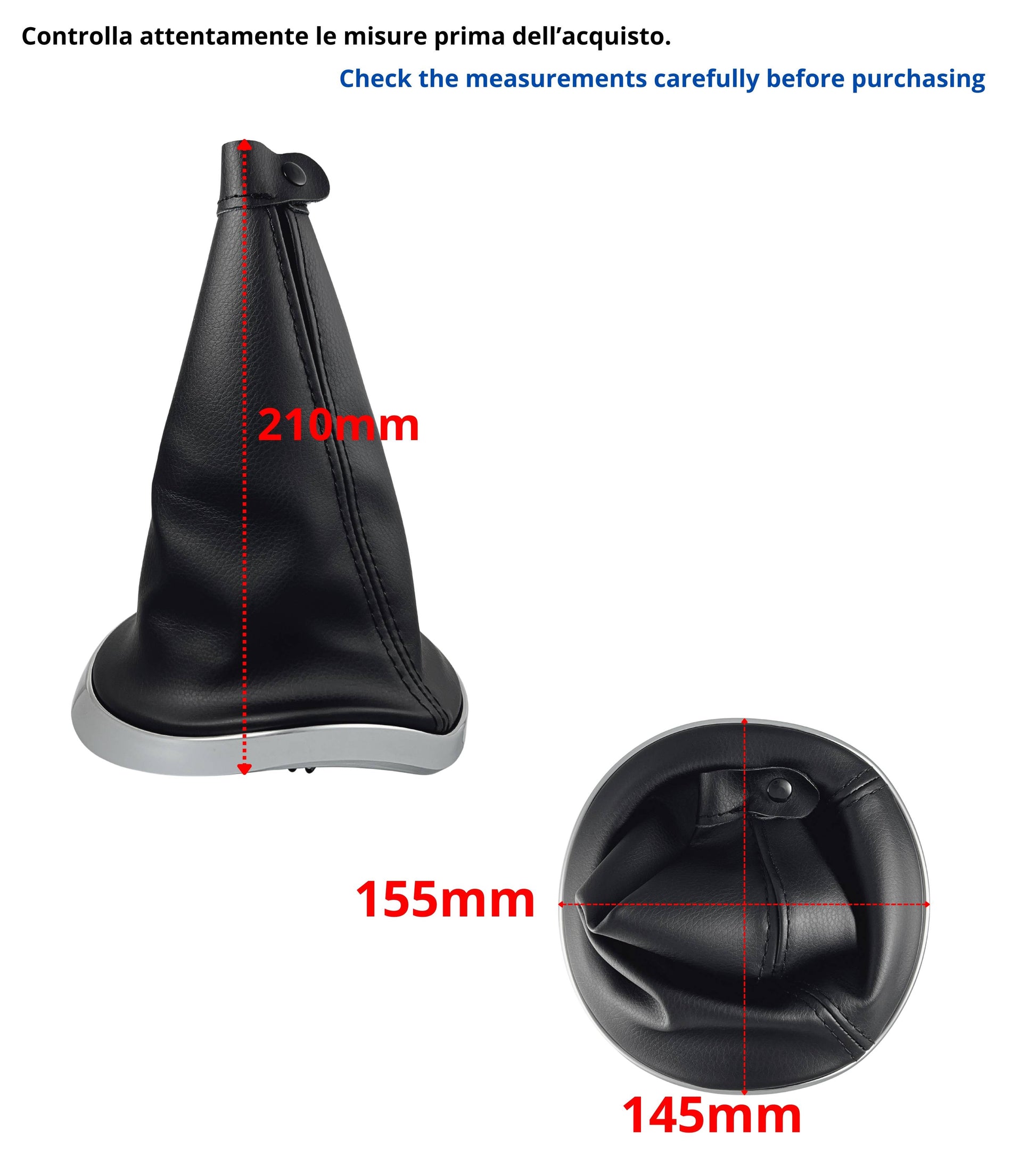 Black Gear Lever Boot with Chrome Silver Outer Frame and Retaining Ring Compatible with Lancia Ypsilon (843) 2003-2011, OEM 735442310