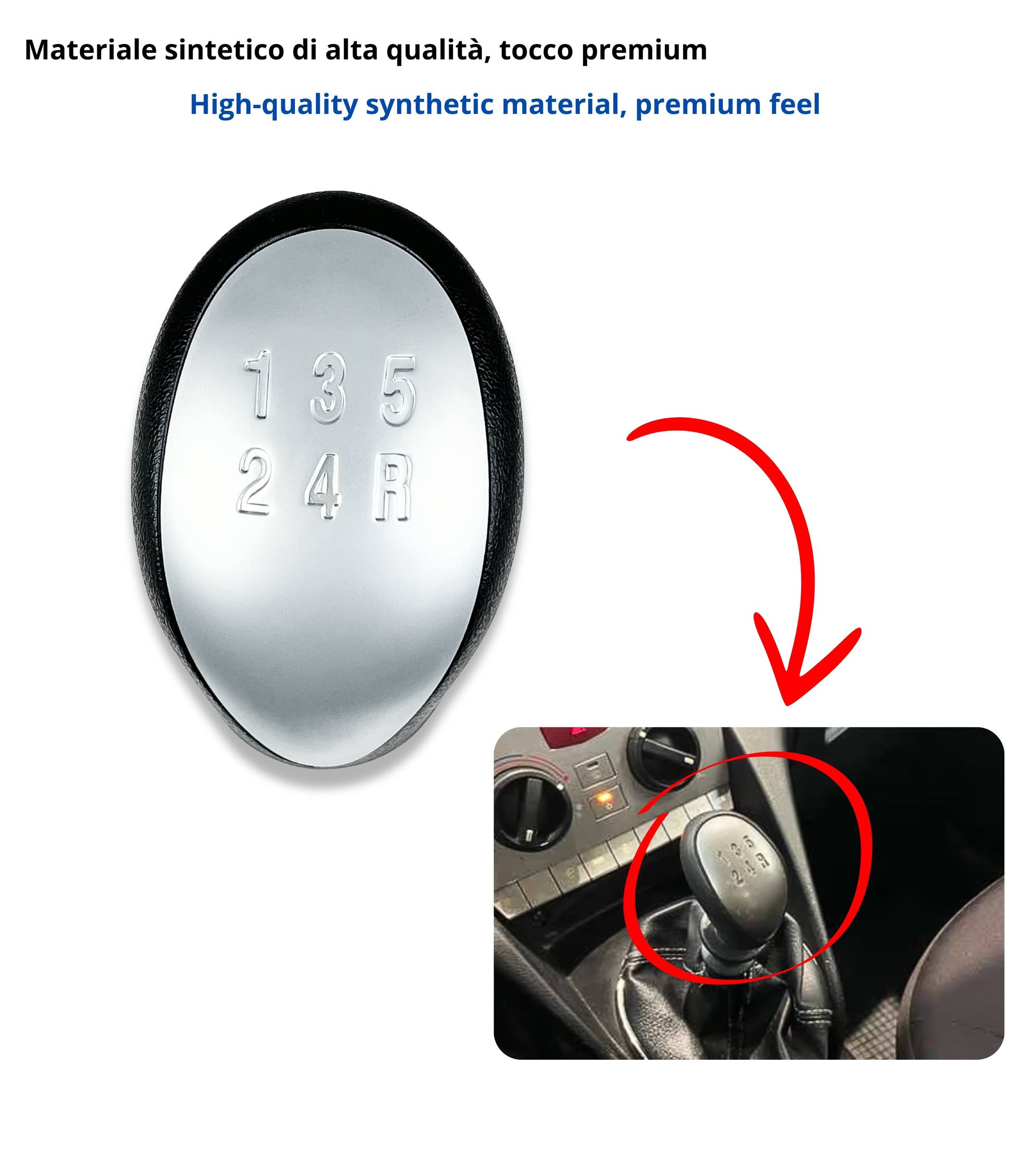 5 Speed ​​Gear Shift Knob Compatible with Lancia Ypsilon (843) 2003–2011, Satin Silver Plate, Compatible OEM 6930520
