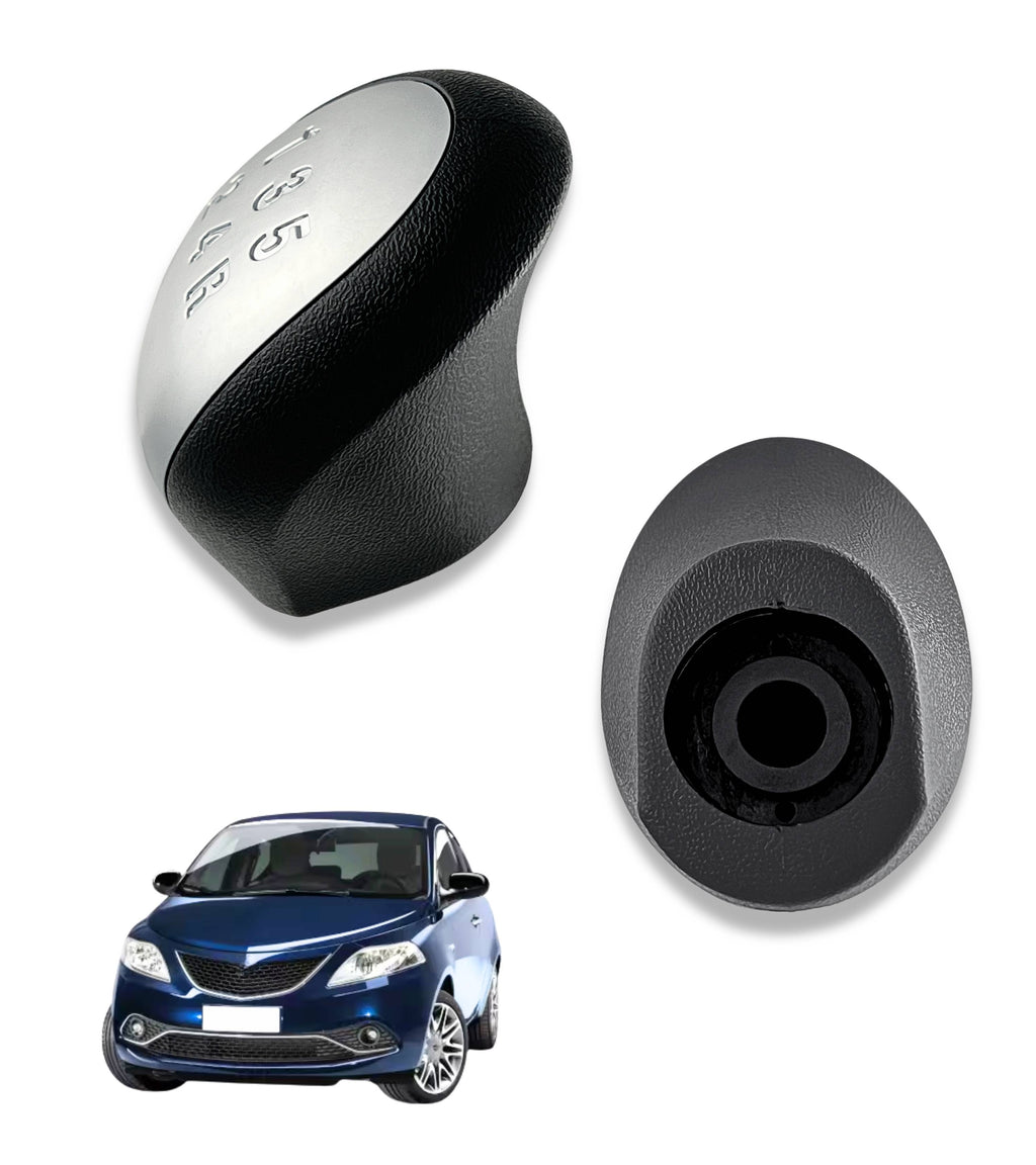 5 Speed ​​Gear Shift Knob Compatible with Lancia Ypsilon (843) 2003–2011, Satin Silver Plate, Compatible OEM 6930520