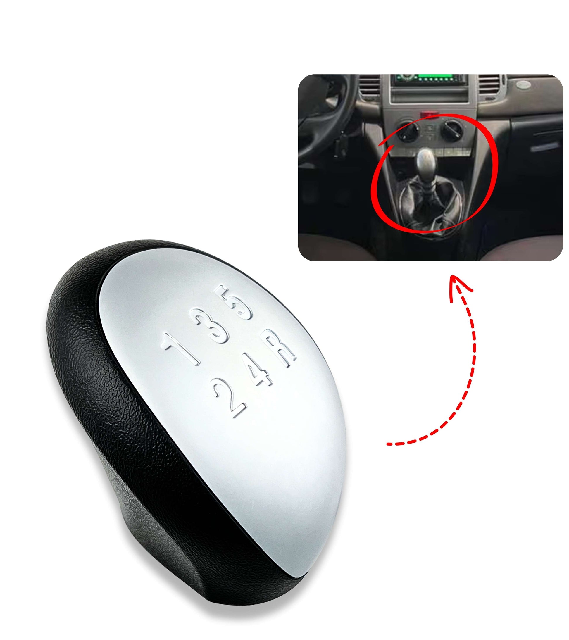 5 Speed ​​Gear Shift Knob Compatible with Lancia Ypsilon (843) 2003–2011, Satin Silver Plate, Compatible OEM 6930520