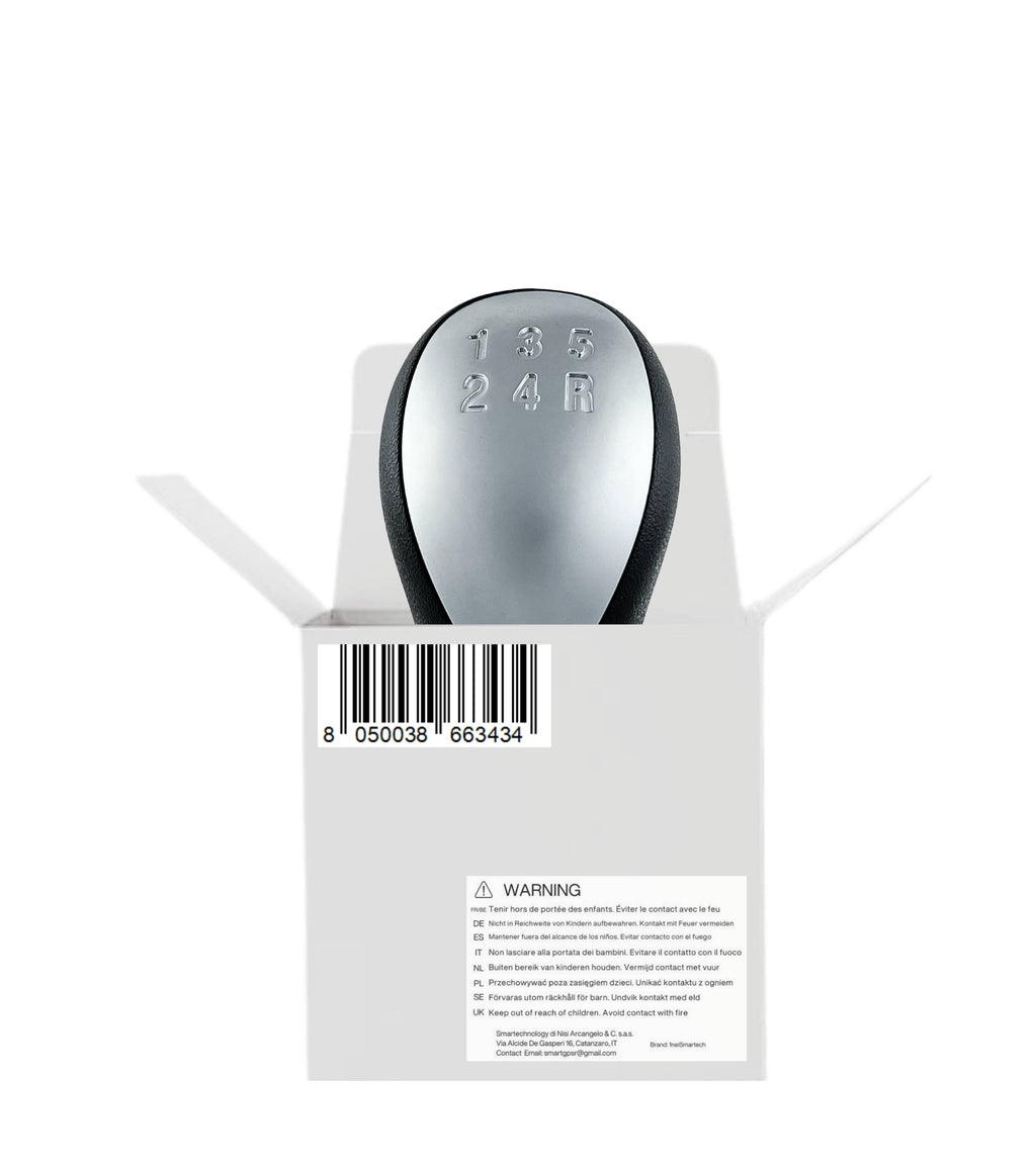 5 Speed ​​Gear Shift Knob Compatible with Lancia Ypsilon (843) 2003–2011, Satin Silver Plate, Compatible OEM 6930520