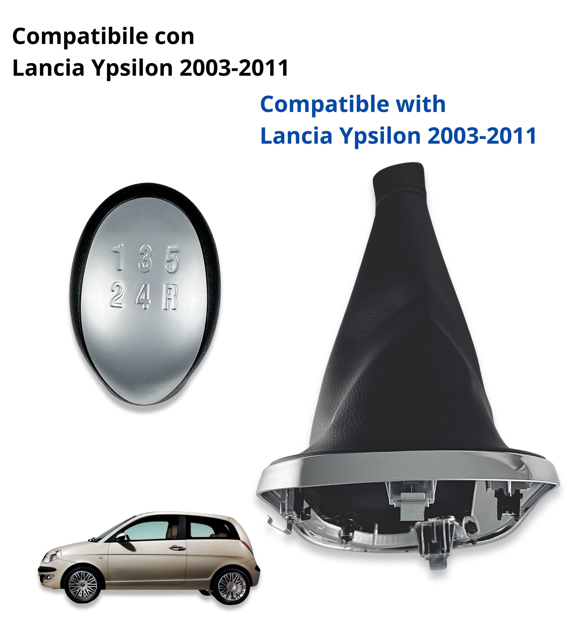 5 Speed ​​Gear Knob Kit with Boot and Frame Compatible with Lancia Ypsilon (843) 2003–2011 OEM 6930520 735442310