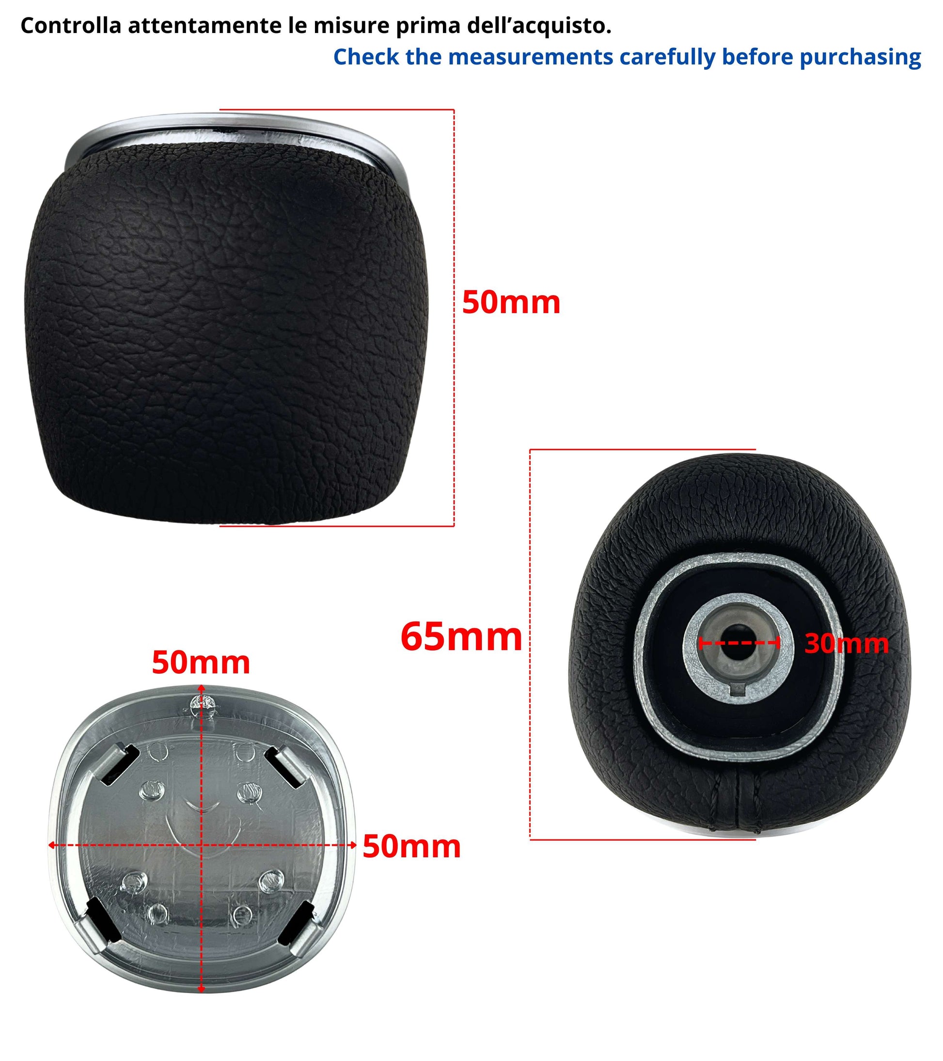 6 Speed ​​Gear Shift Knob Compatible with Fiat 500L 2012–2017 OEM 50293969 46314754 Black Lens Silver Metal Hole Reverse Top Left