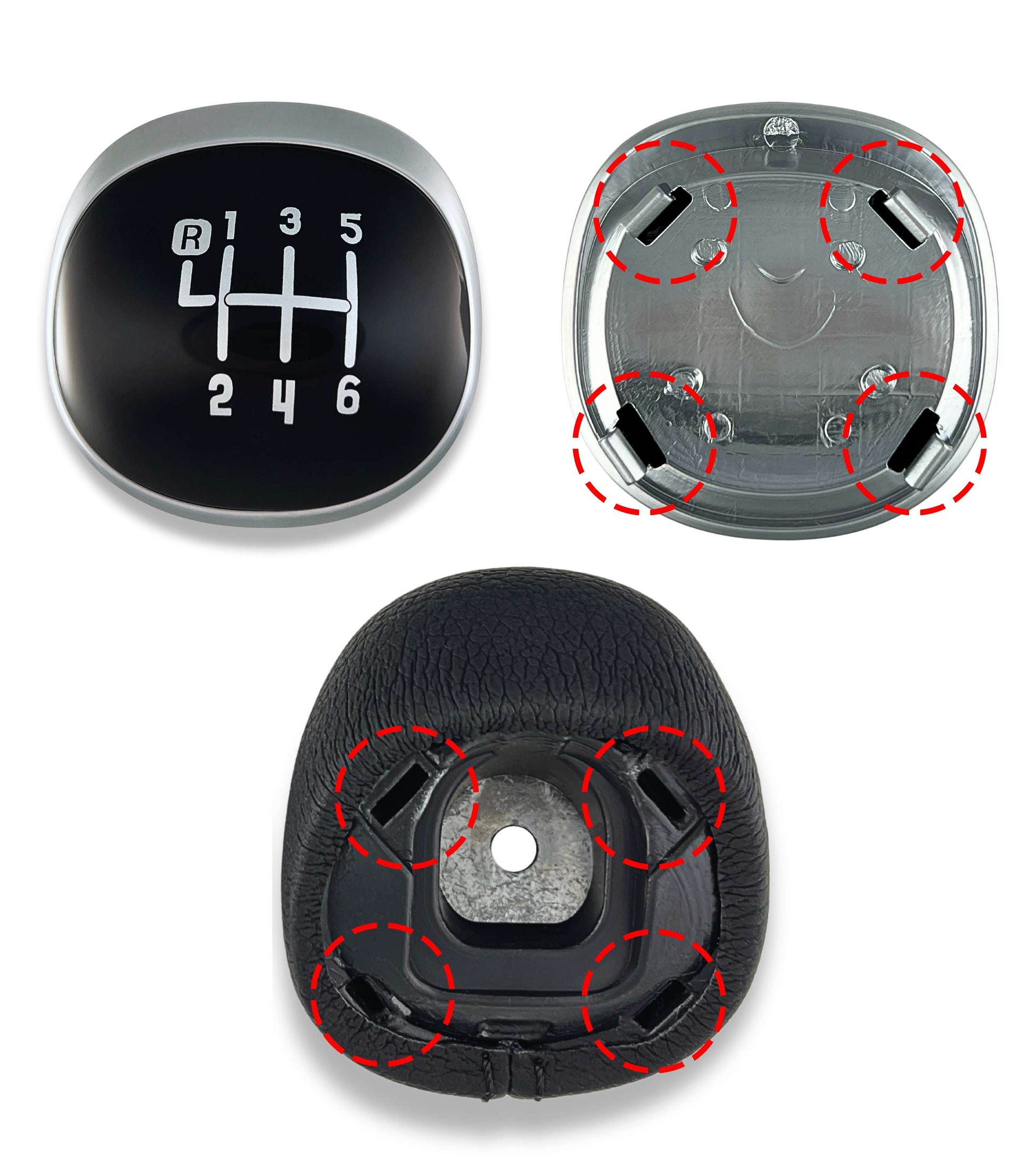 6 Speed ​​Gear Shift Knob Compatible with Fiat 500L 2012–2017 OEM 50293969 46314754 Black Lens Silver Metal Hole Reverse Top Left
