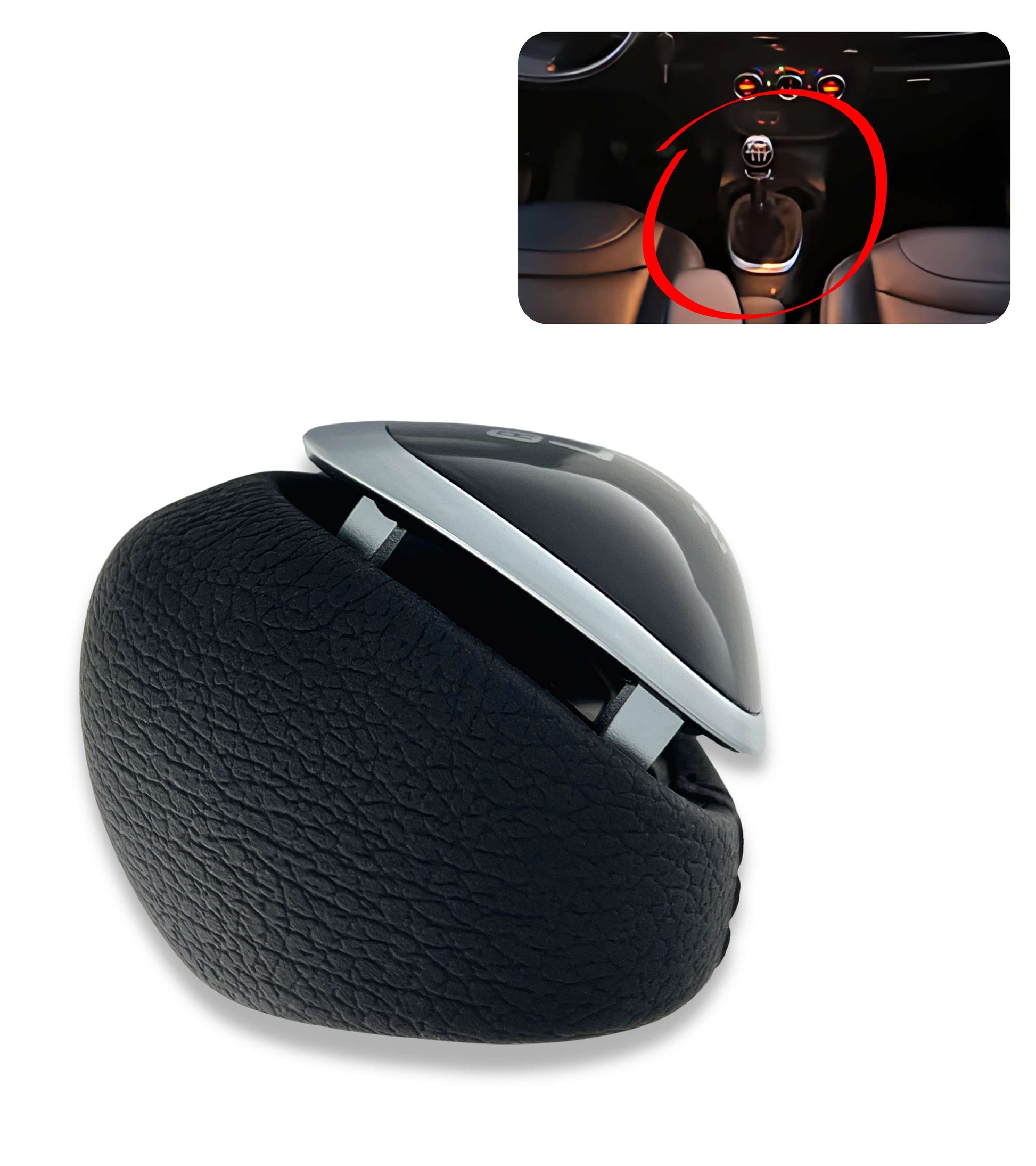 6 Speed ​​Gear Shift Knob Compatible with Fiat 500L 2012–2017 OEM 50293969 46314754 Black Lens Silver Metal Hole Reverse Top Left