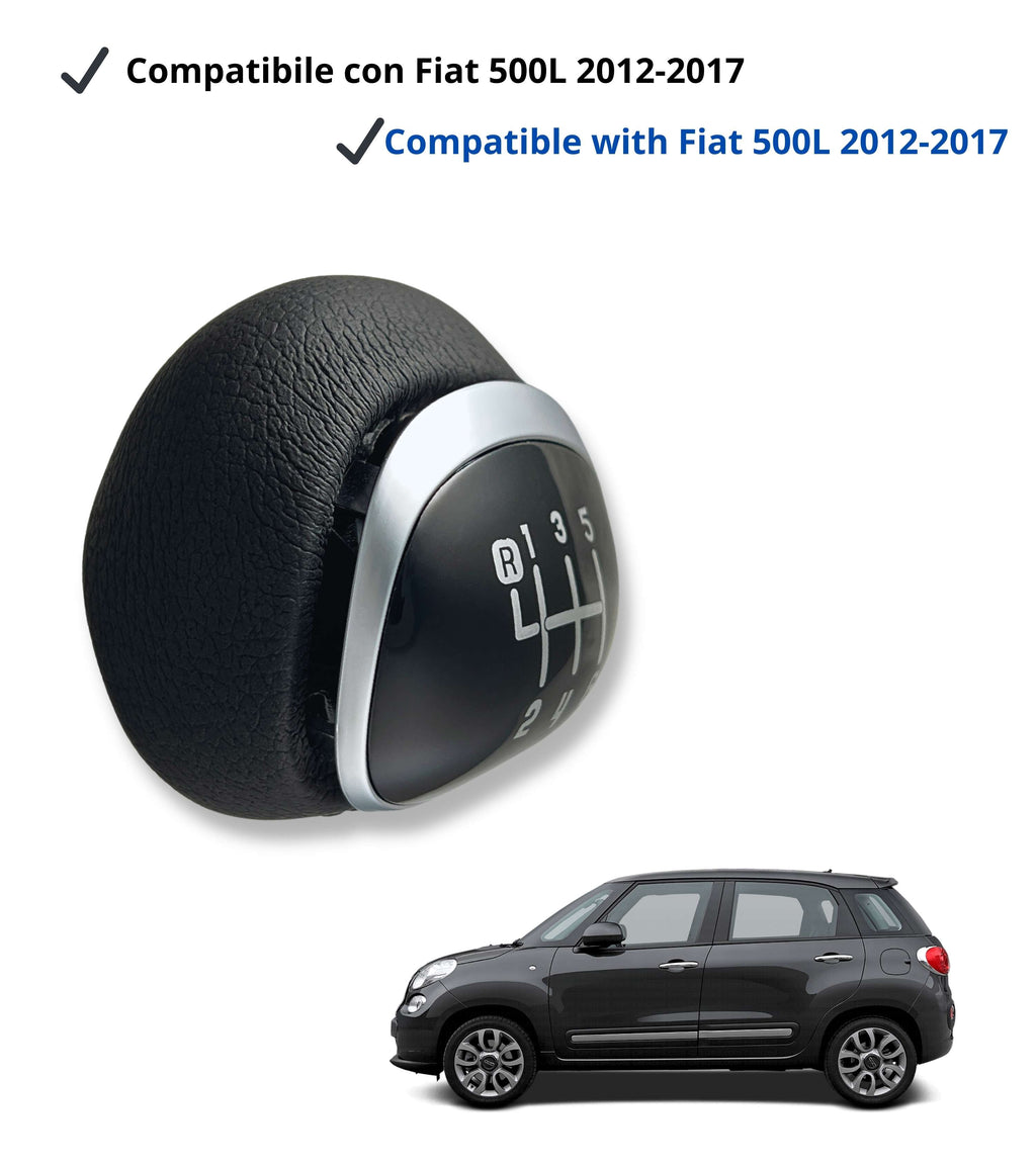 6 Speed ​​Gear Shift Knob Compatible with Fiat 500L 2012–2017 OEM 50293969 46314754 Black Lens Silver Metal Hole Reverse Top Left