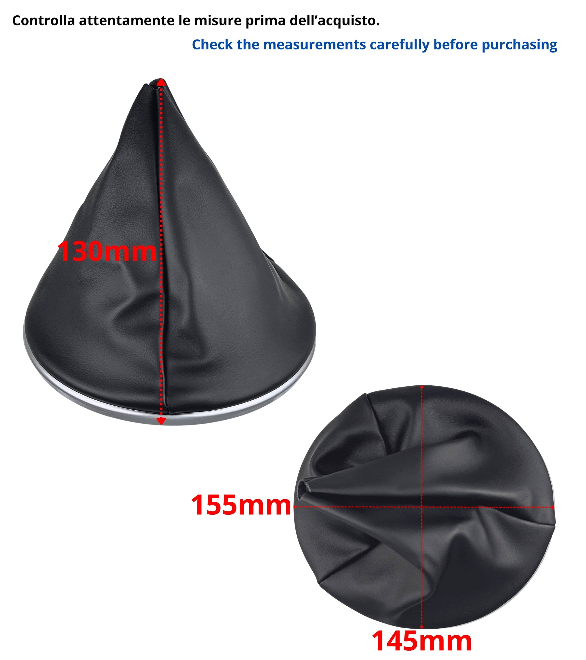 Black Gear Lever Boot with Chrome Frame and Retention Ring Compatible with Fiat 500 500c from 2007 to 2015