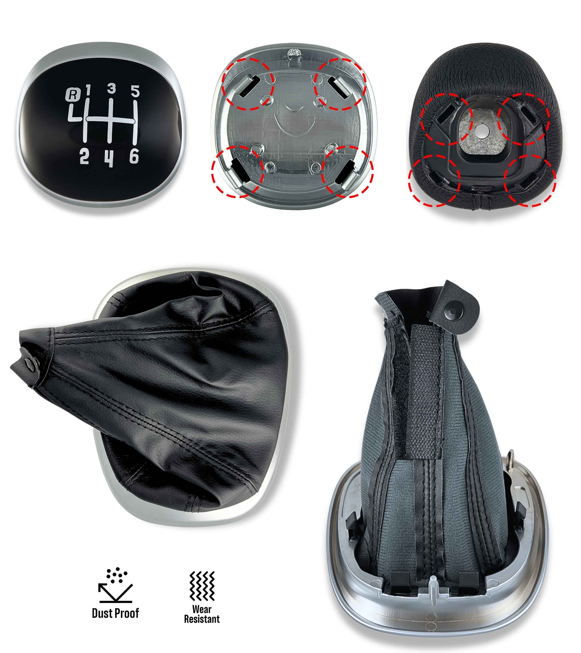 6 Speed ​​Gear Shift Knob and Boot Kit with Frame Compatible with Fiat 500L 2012–2017, OEM 50293969 46314754 735576477