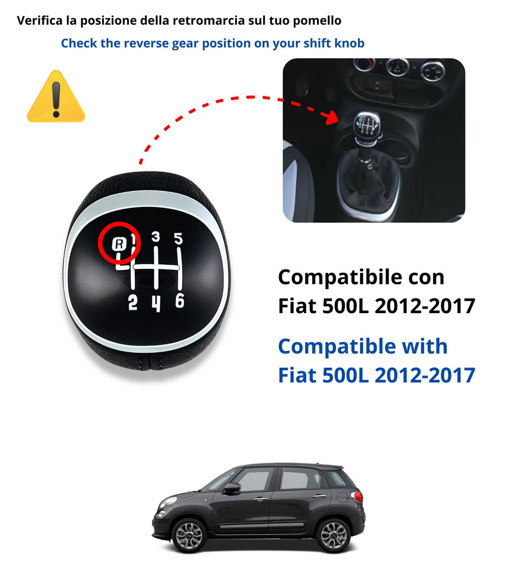 6 Speed ​​Gear Shift Knob and Boot Kit with Frame Compatible with Fiat 500L 2012–2017, OEM 50293969 46314754 735576477