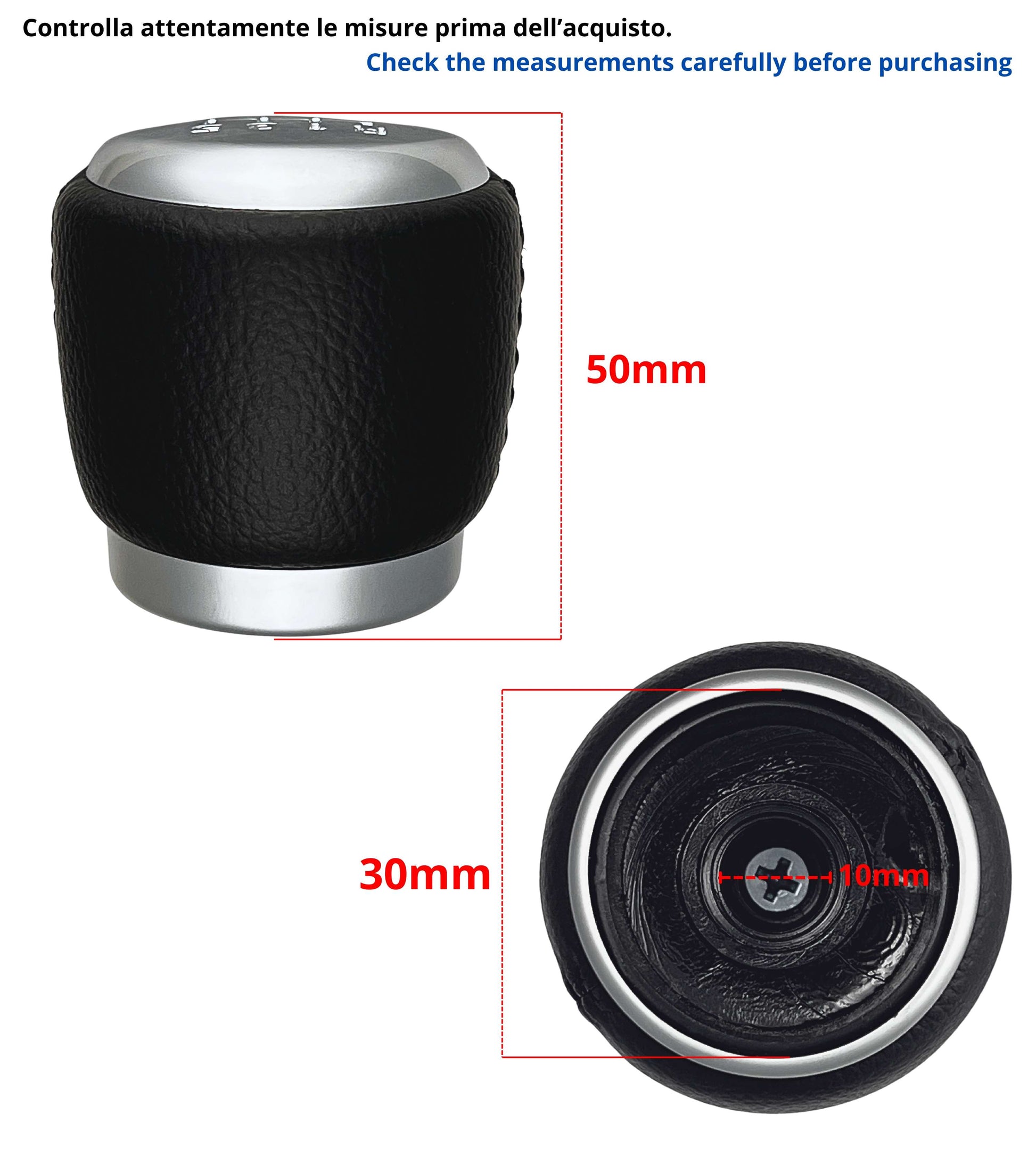 6 Speed ​​Gear Shift Knob Compatible with Toyota Avensis T25 Facelift 2006–2009 and RAV4 2005–2012, with Thread, Satin Silver Lens