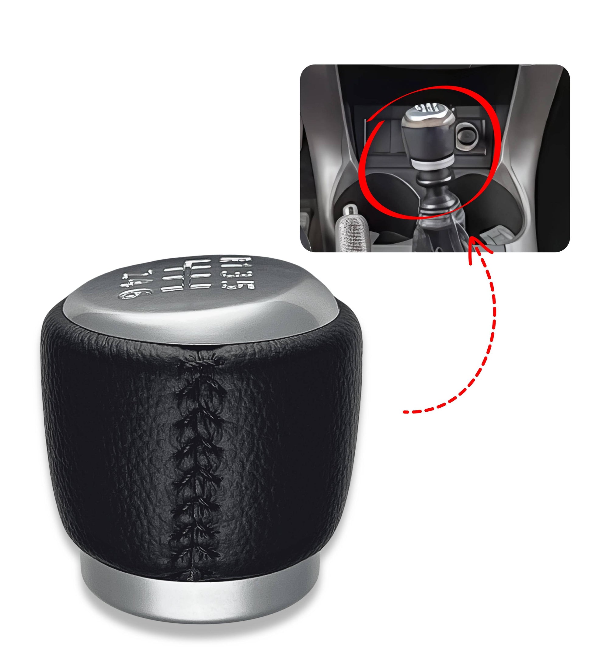 6 Speed ​​Gear Shift Knob Compatible with Toyota Avensis T25 Facelift 2006–2009 and RAV4 2005–2012, with Thread, Satin Silver Lens