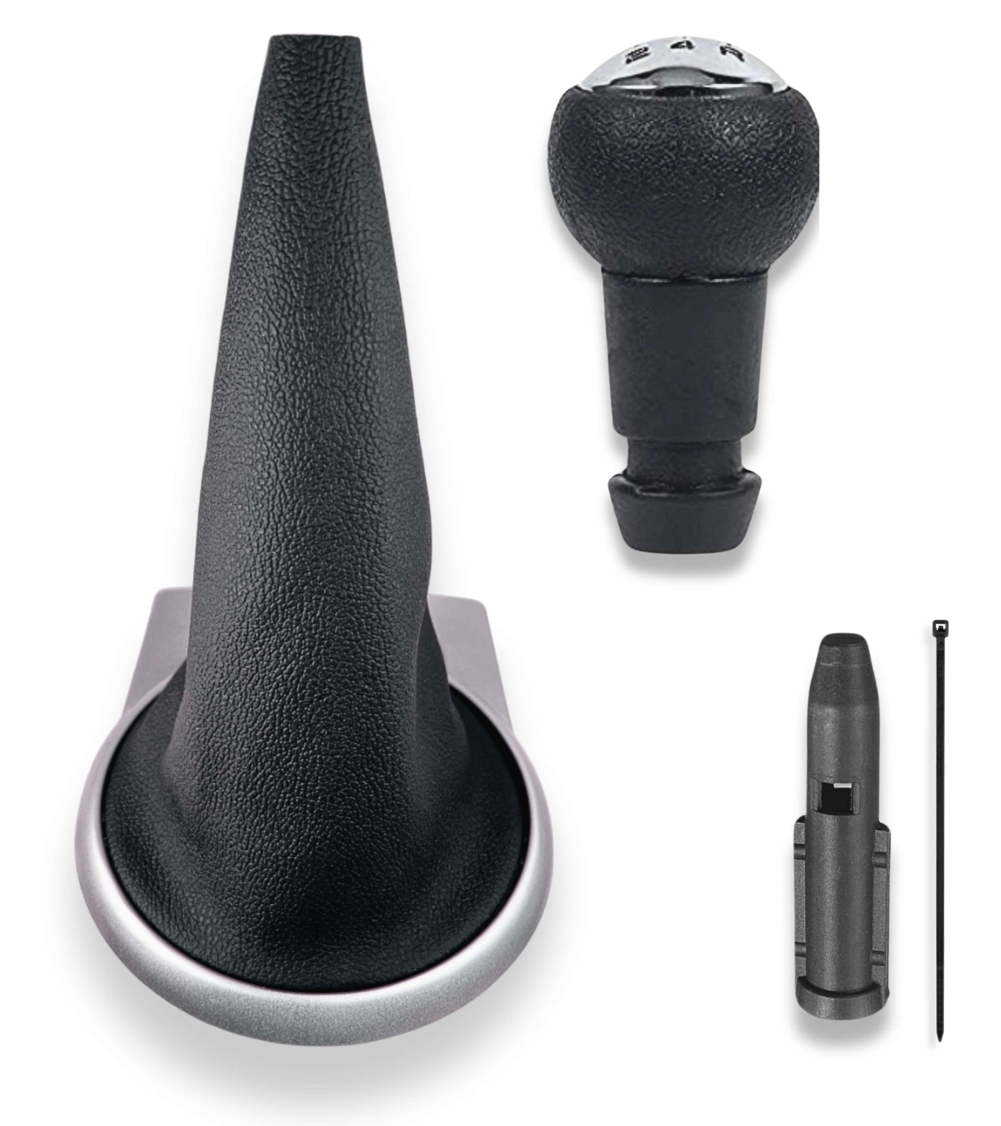 5 Speed ​​Gear Knob Kit with Boot and Ring, Compatible with Citroen C4 I (MK1) 2004–2010, Silver Frame, OEM 2403CV 9653800177, Adapter Included
