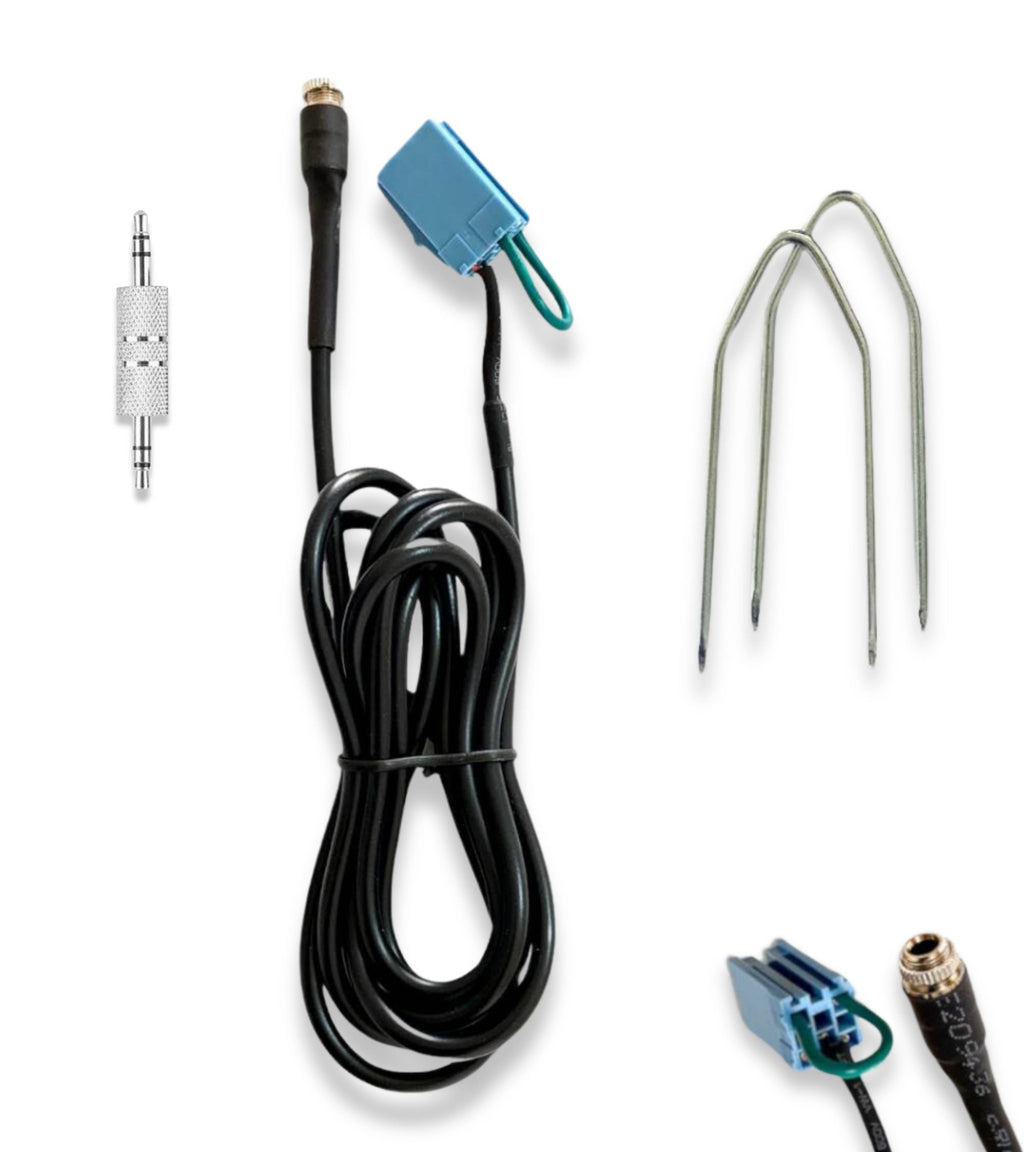 Kit AUX per Autoradio Delphi Bosch con Display No Source Available, Adattatore in Acciaio Doppio Jack Maschio, Chiavette, Compatibile con Fiat 500 Panda Punto Evo Lancia Y