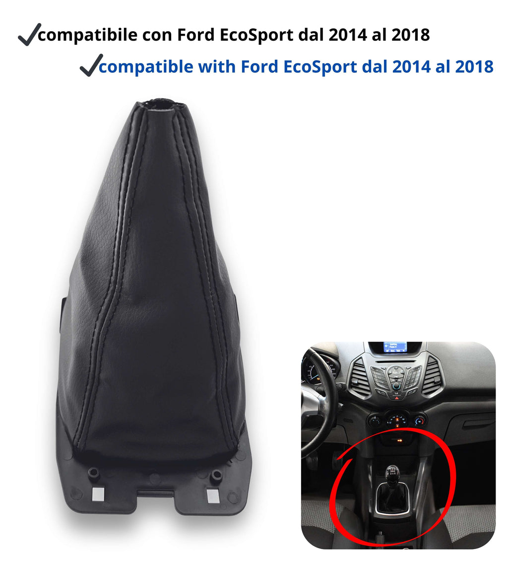 Manual Gear Shift Boot Compatible with Ford EcoSport 2014–2018 (B515) Pre-Restyling | Black Synthetic Material with Black Stitching