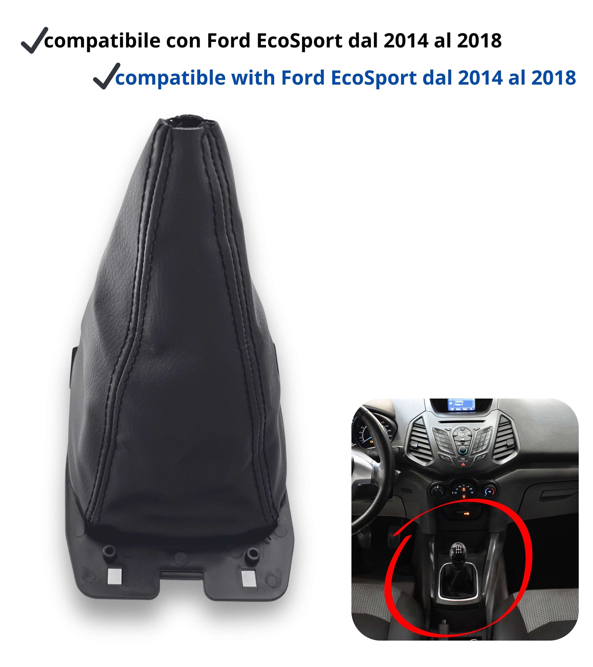 Manual Gear Shift Boot Compatible with Ford EcoSport 2014–2018 (B515) Pre-Restyling | Black Synthetic Material with Black Stitching