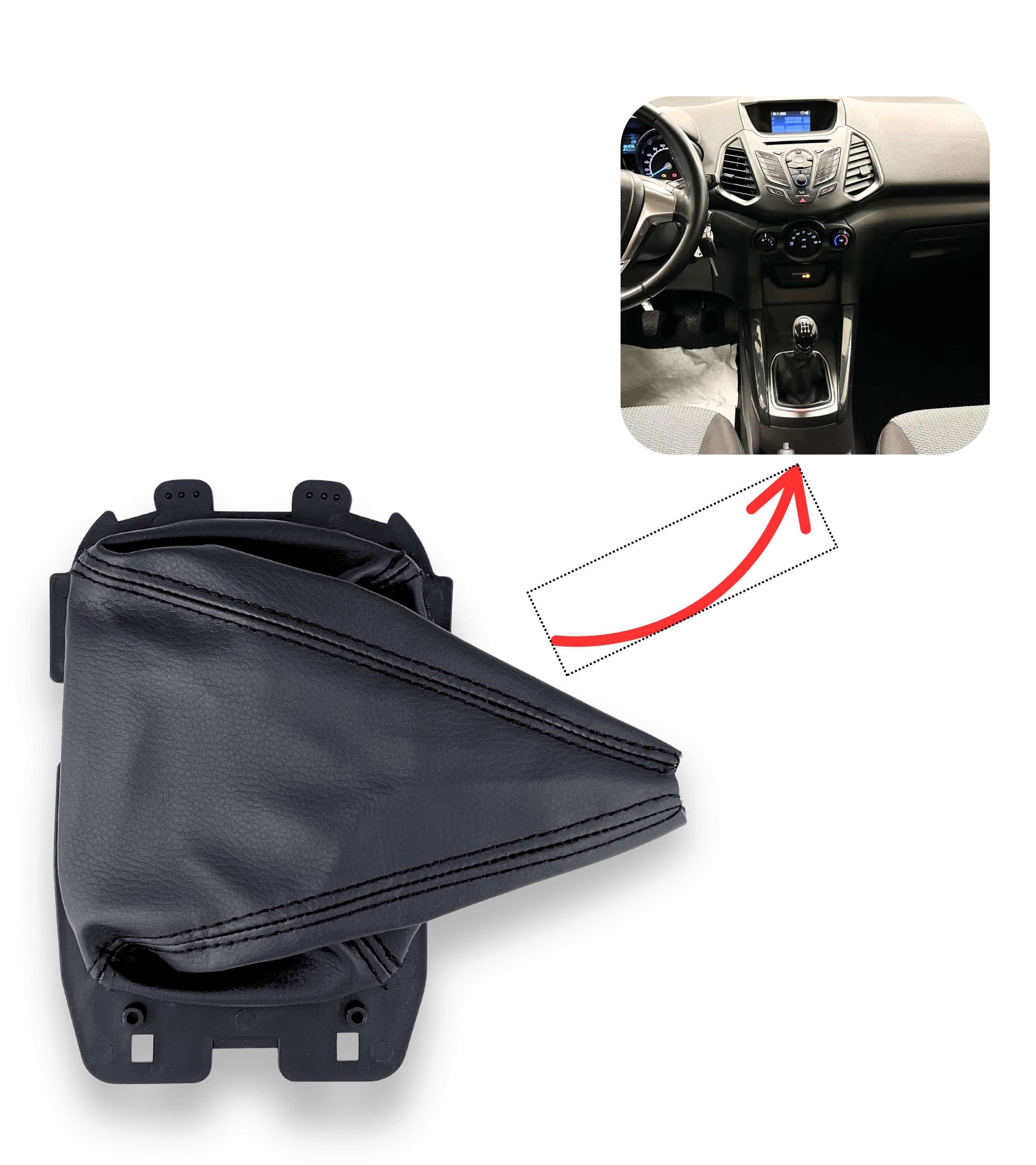 Manual Gear Shift Boot Compatible with Ford EcoSport 2014–2018 (B515) Pre-Restyling | Black Synthetic Material with Black Stitching