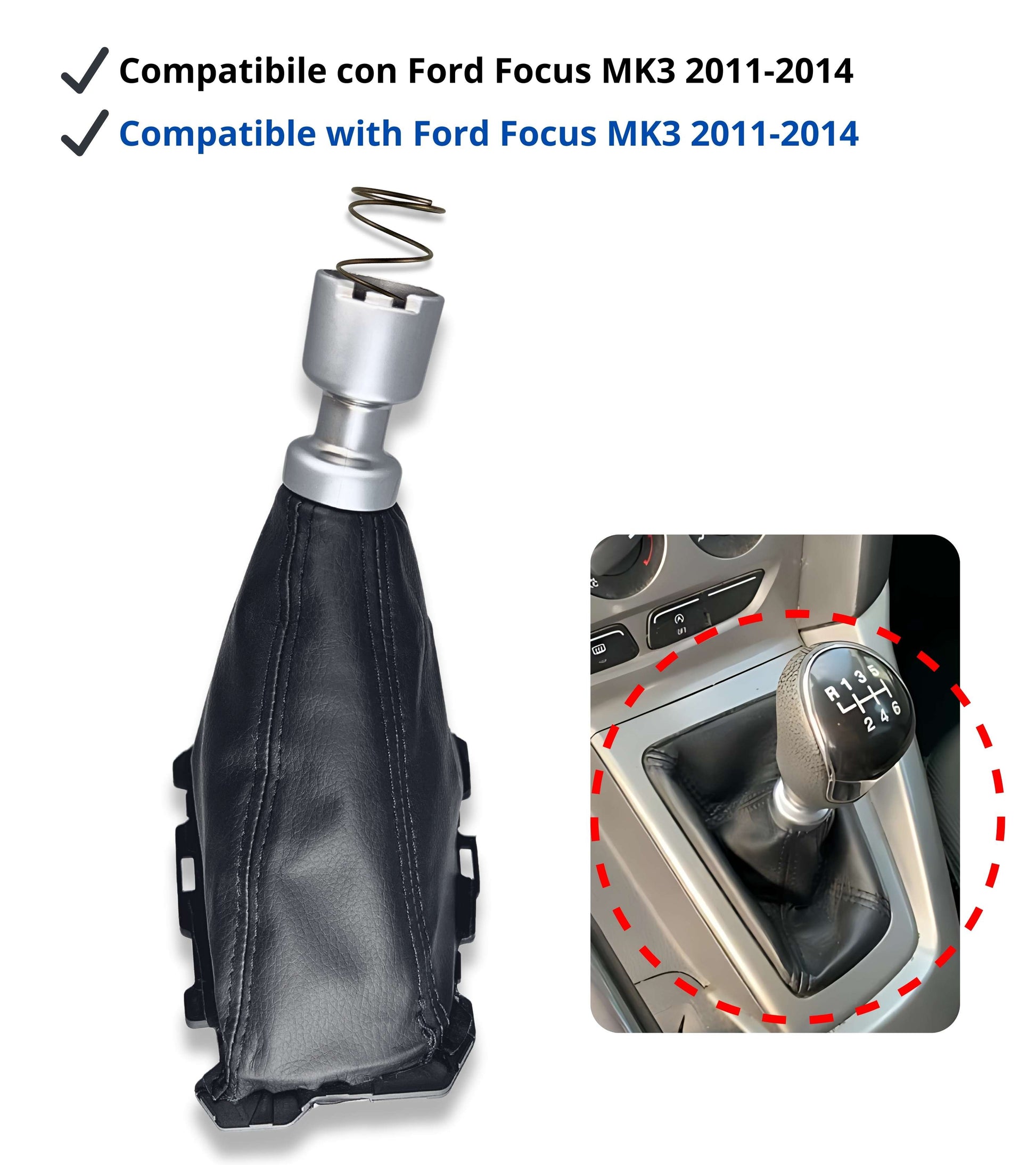 Black Manual Gear Shift Boot &amp; Return Spring Compatible with Ford Focus MK3 2011–2014 | Possible Compatibility up to 2018 | OEM BM51A045B79