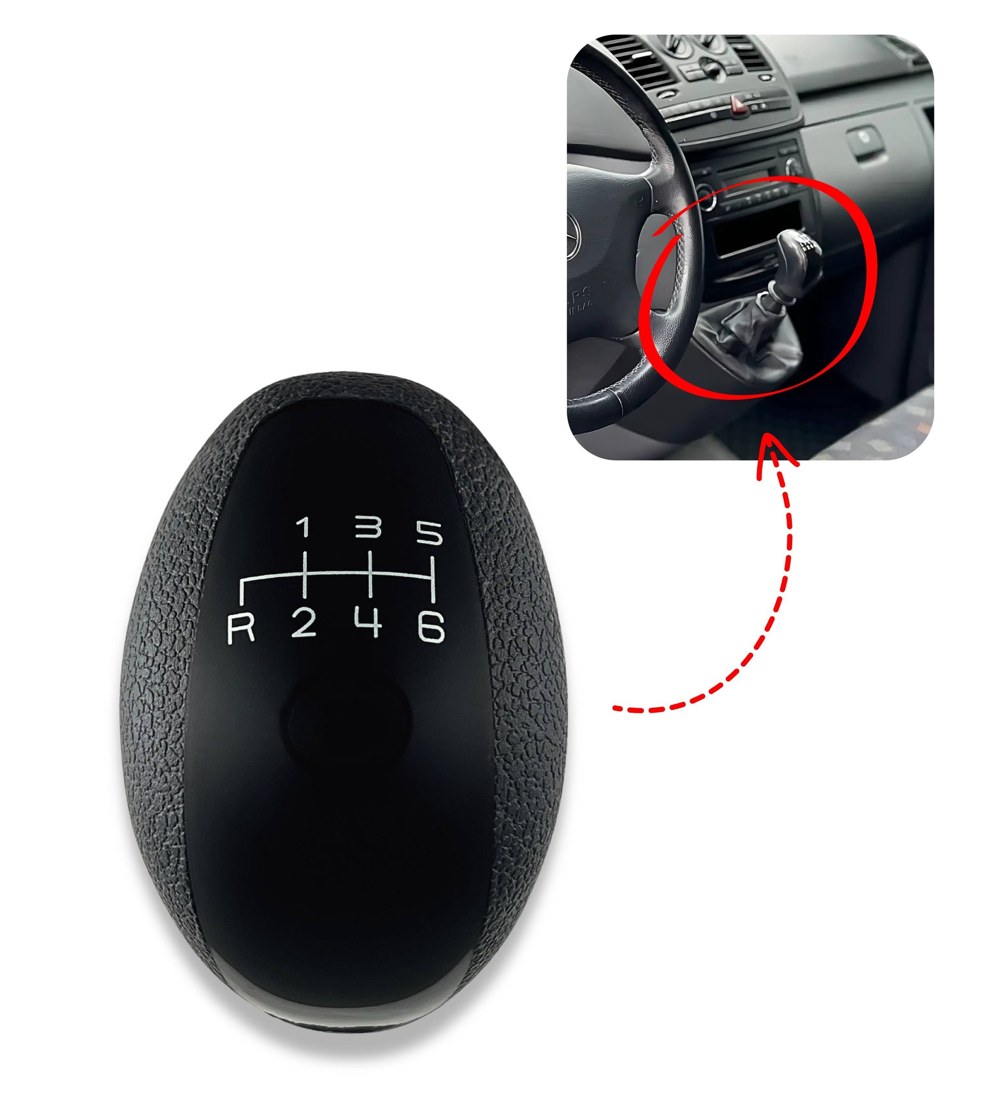 6 Speed ​​Gear Shift Knob Compatible with Mercedes-Benz Vito Viano Sprinter II and Volkswagen Crafter I, OEM A9062600509 2E1711101B