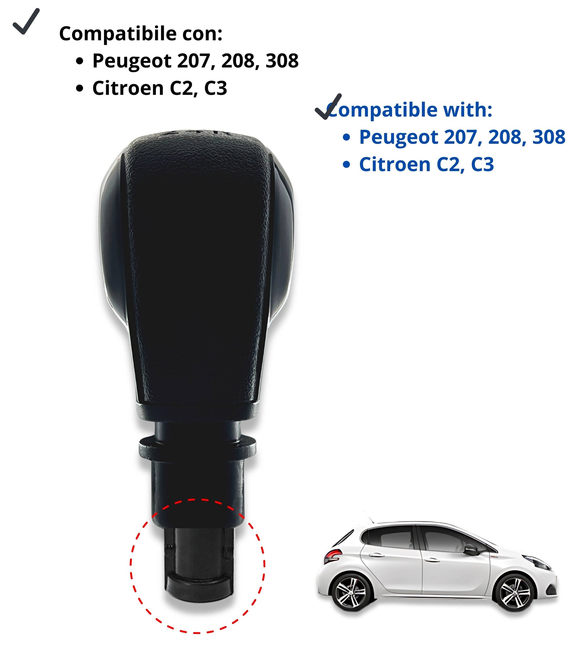 5 Speed ​​Gear Shift Knob with Adapter Compatible with Peugeot 207 208 308 508 3008 and Citroen C2 C3 C4 C5 Berlingo Jumpy OEM 16088722ZD