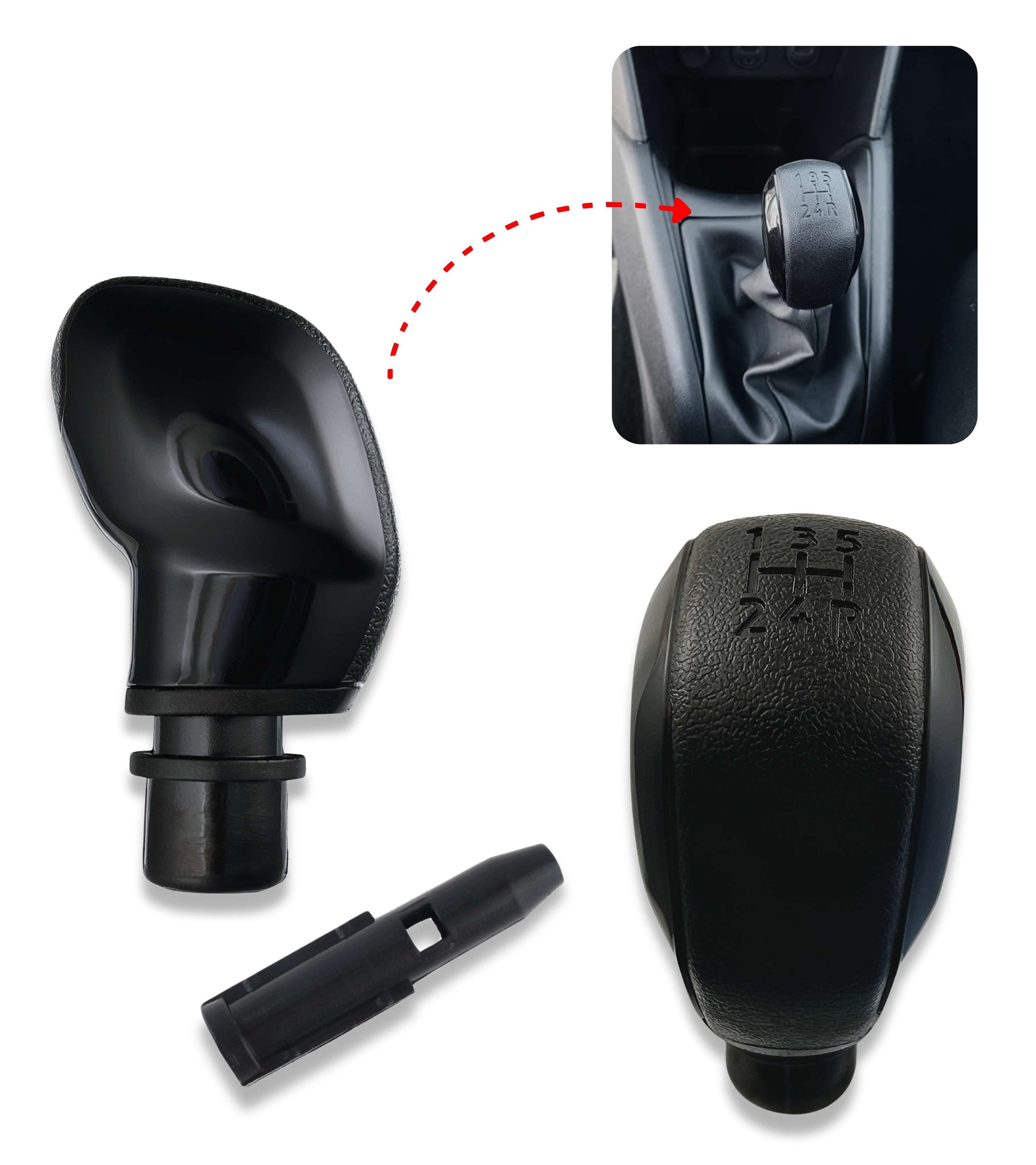 5 Speed ​​Gear Shift Knob with Adapter Compatible with Peugeot 207 208 308 508 3008 and Citroen C2 C3 C4 C5 Berlingo Jumpy OEM 16088722ZD