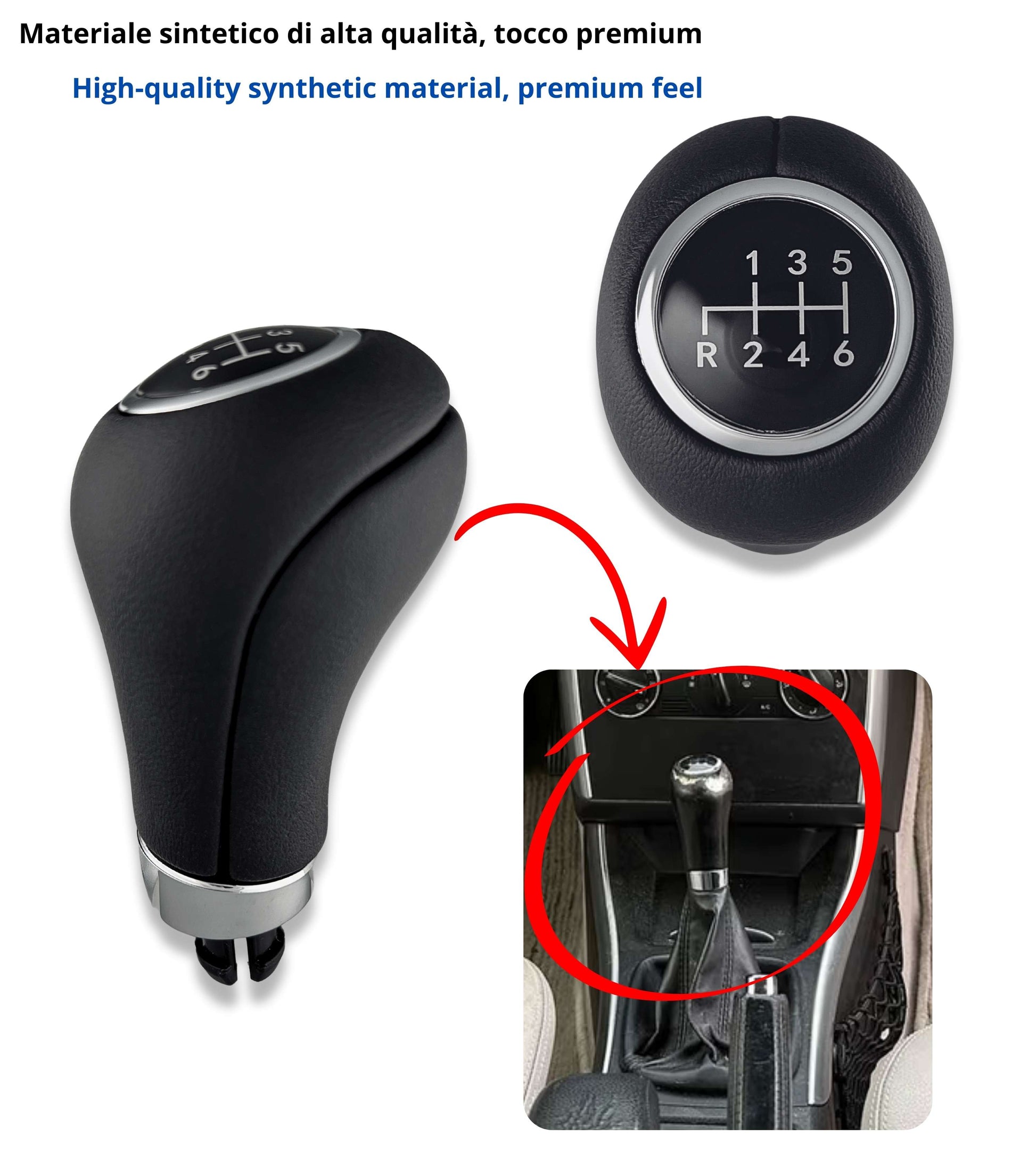 6 Speed ​​Manual Gear Shift Knob Compatible with Mercedes A-Class A-Class C-Class CLK Pre-Facelift 2000–2012, with 8mm Hole