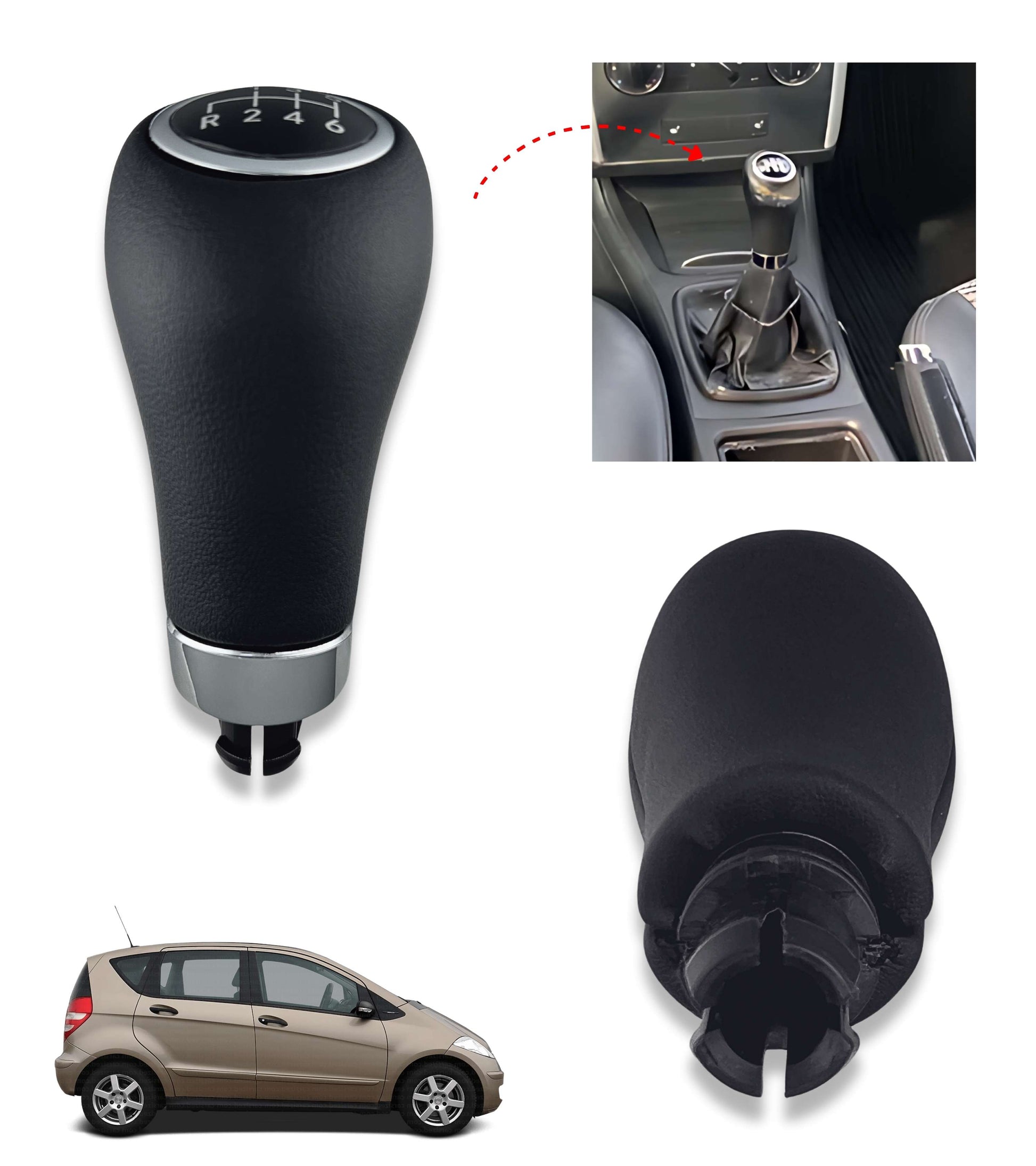 6 Speed ​​Manual Gear Shift Knob Compatible with Mercedes A-Class A-Class C-Class CLK Pre-Facelift 2000–2012, with 8mm Hole