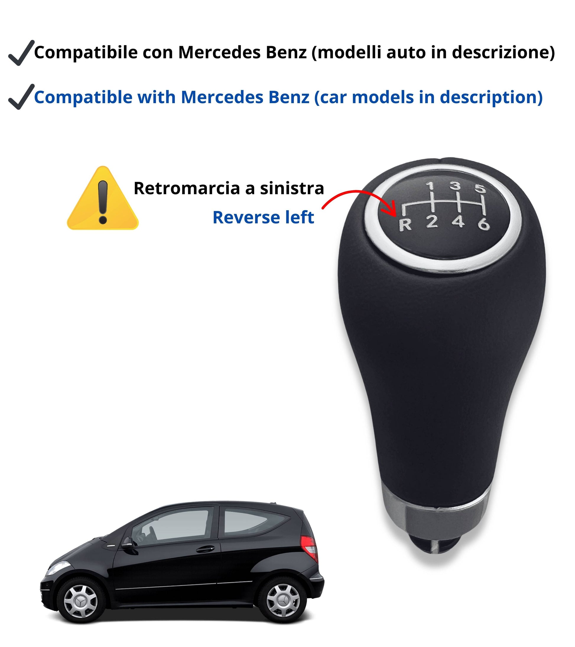 6 Speed ​​Manual Gear Shift Knob Compatible with Mercedes A-Class A-Class C-Class CLK Pre-Facelift 2000–2012, with 8mm Hole