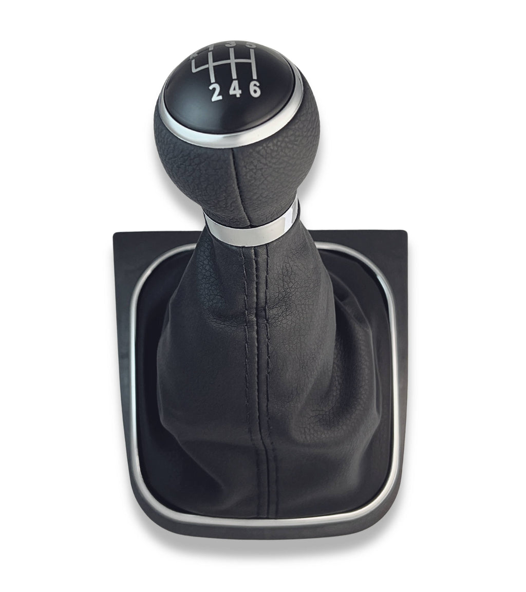 1neiSmartech 6 Speed ​​Gear Knob and Boot Kit with Black Stitching and Black Frame for Gear Lever Compatible with Volkswagen Golf 5 2003-2008, Golf 6 2008-2012