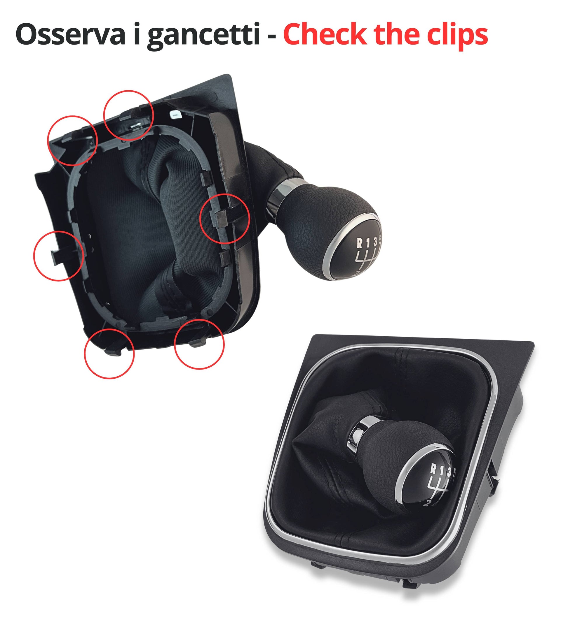 1neiSmartech 6 Speed ​​Gear Knob and Boot Kit with Black Stitching and Black Frame for Gear Lever Compatible with Volkswagen Golf 5 2003-2008, Golf 6 2008-2012