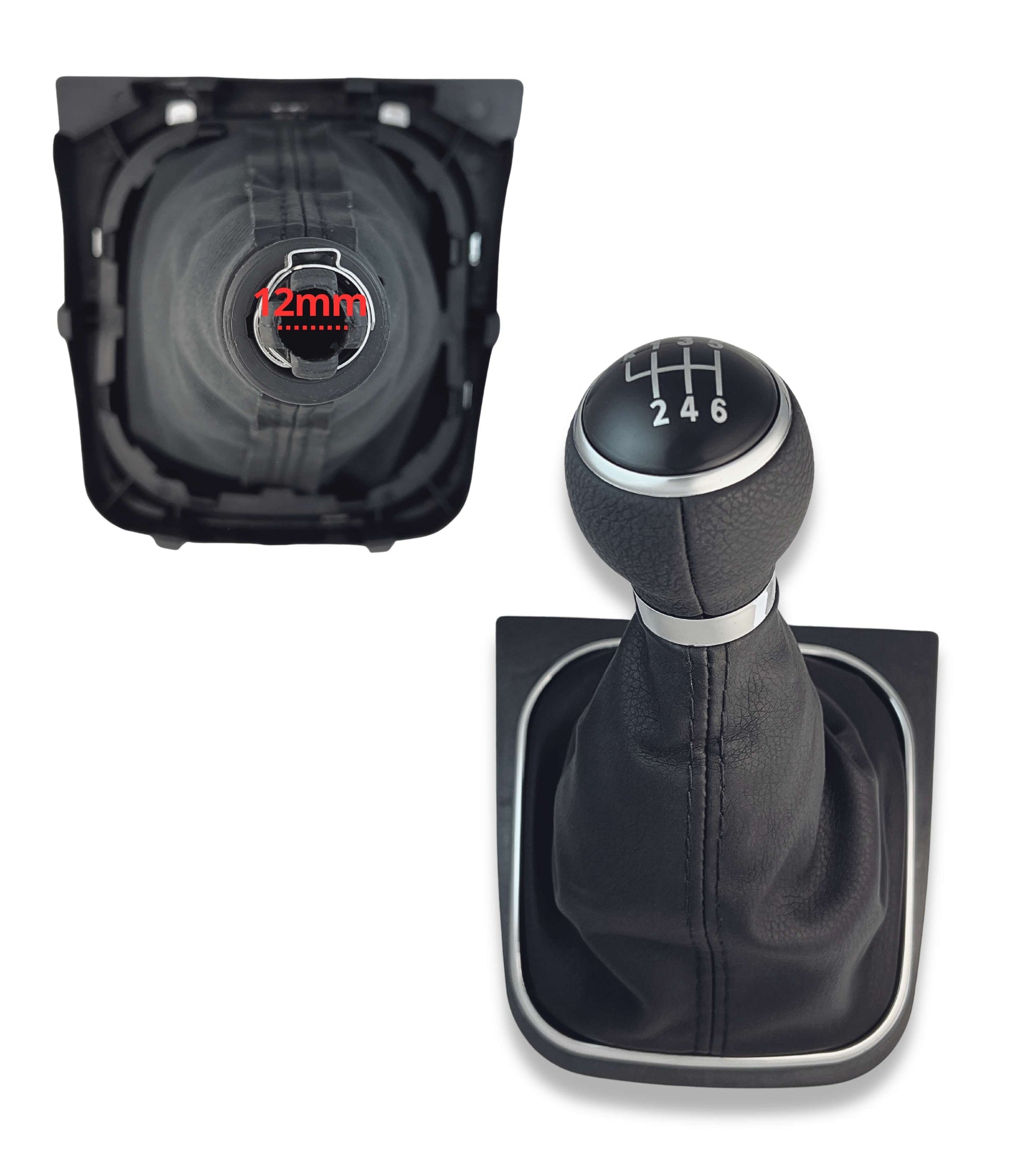1neiSmartech 6 Speed ​​Gear Knob and Boot Kit with Black Stitching and Black Frame for Gear Lever Compatible with Volkswagen Golf 5 2003-2008, Golf 6 2008-2012