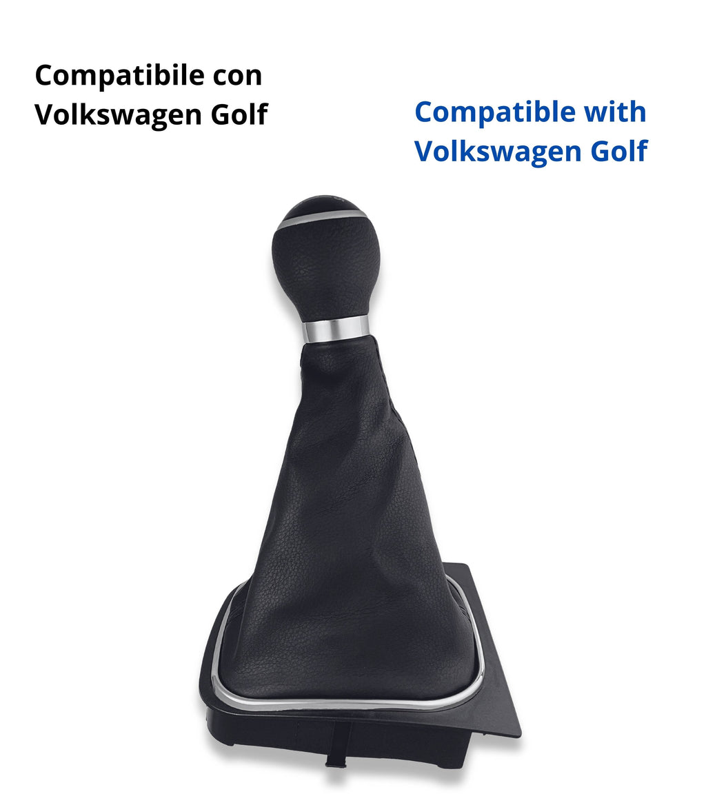 1neiSmartech 6 Speed ​​Gear Knob and Boot Kit with Black Stitching and Black Frame for Gear Lever Compatible with Volkswagen Golf 5 2003-2008, Golf 6 2008-2012