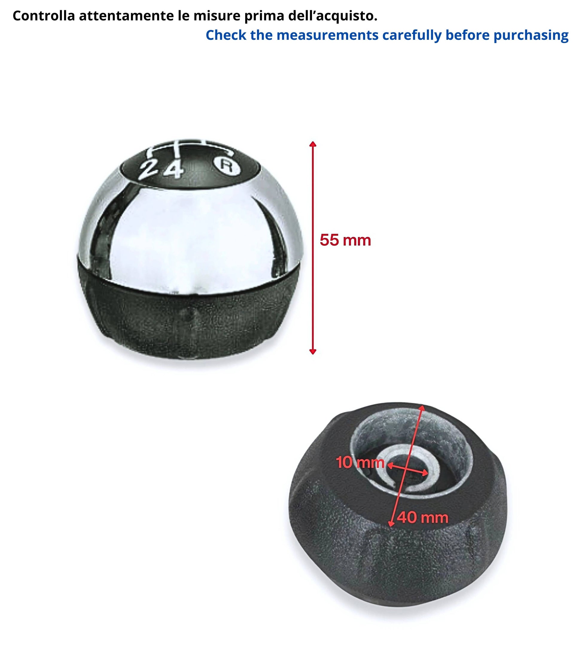 5 Speed ​​Gear Shift Knob Compatible with Fiat 500 (312) and 500C 2007–2018 Color Gloss Silver, OEM 55344048