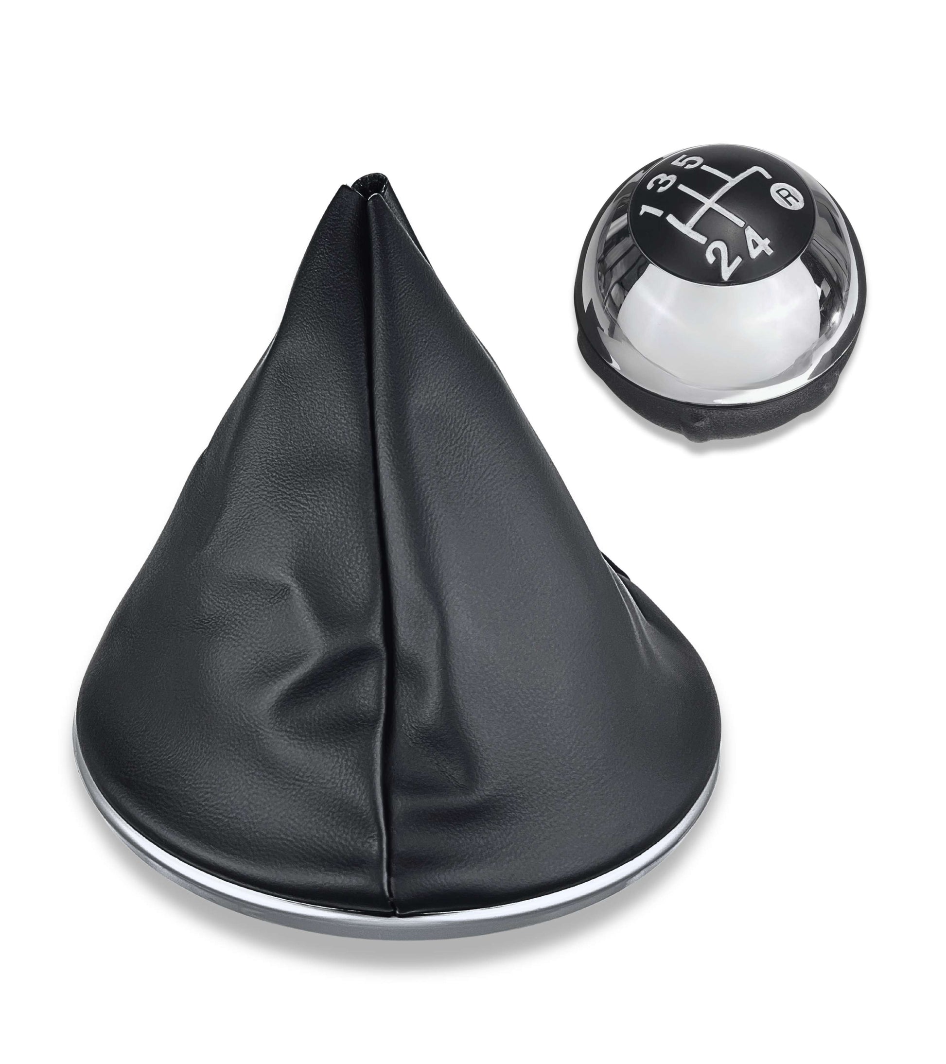 5 Speed ​​Gear Knob Kit with Cap and Glossy Silver Frame Compatible with Fiat 500 and 500C 2007–2018 | Ring Included | OEM 55344048, 50293173