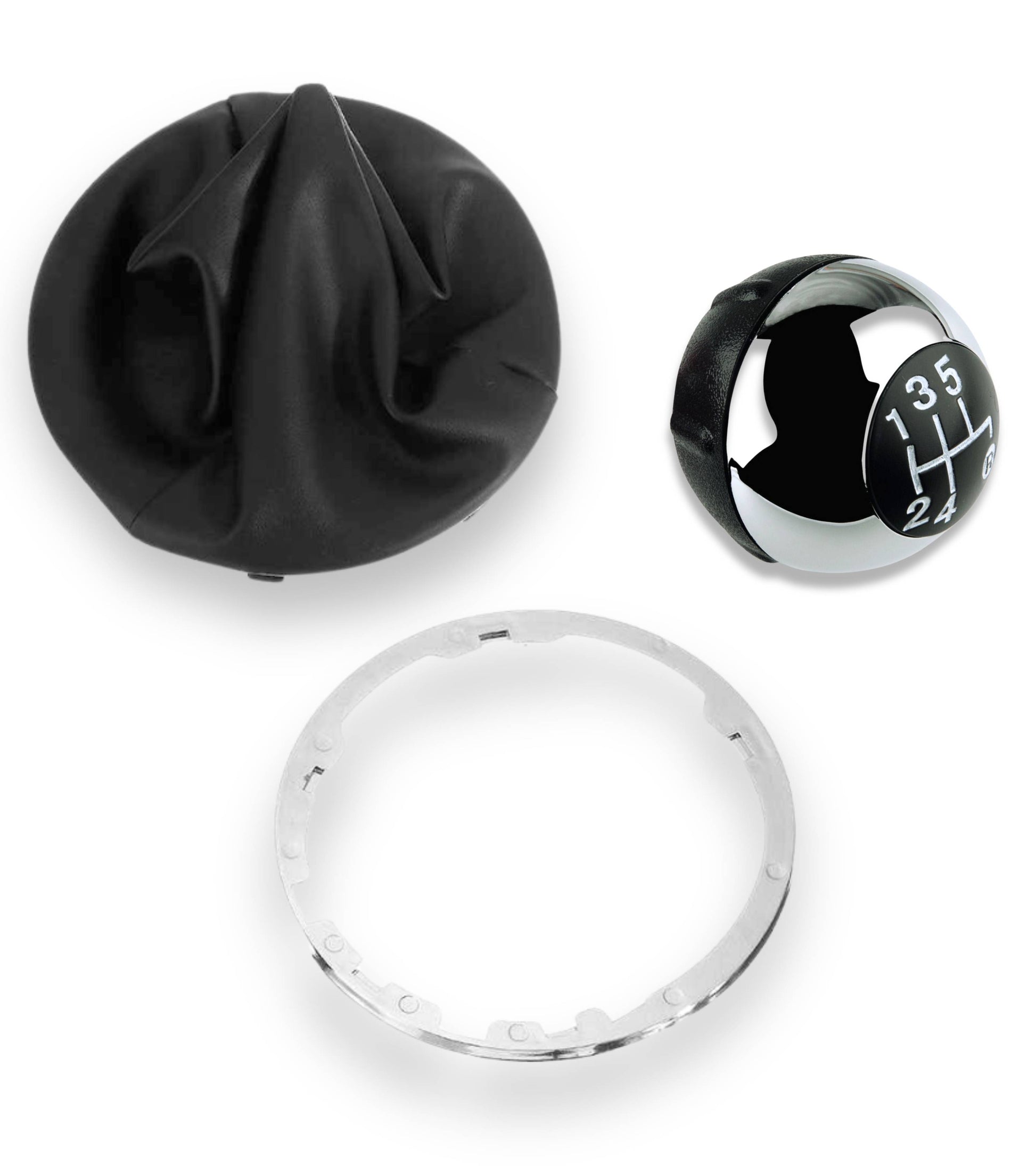 5 Speed ​​Gear Knob Kit with Cap and Glossy Silver Frame Compatible with Fiat 500 and 500C 2007–2018 | Ring Included | OEM 55344048, 50293173