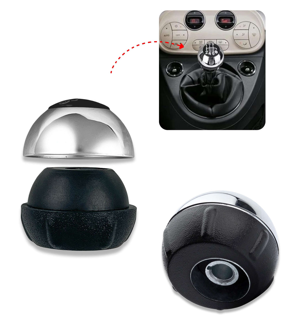 6 Speed ​​Gear Knob Compatible with Fiat 500 (312) and 500C from 2007 onwards, Glossy Silver Color, OEM 55344048