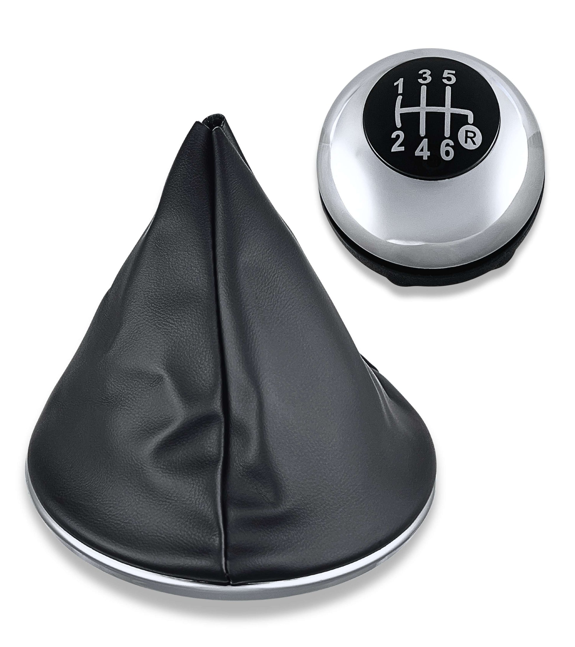 6 Speed ​​Gear Knob Kit with Glossy Silver Cap and Frame Compatible with Fiat 500 and 500C from 2007 onwards, Ring Included | OEM 6930526, 6930528, 6930505