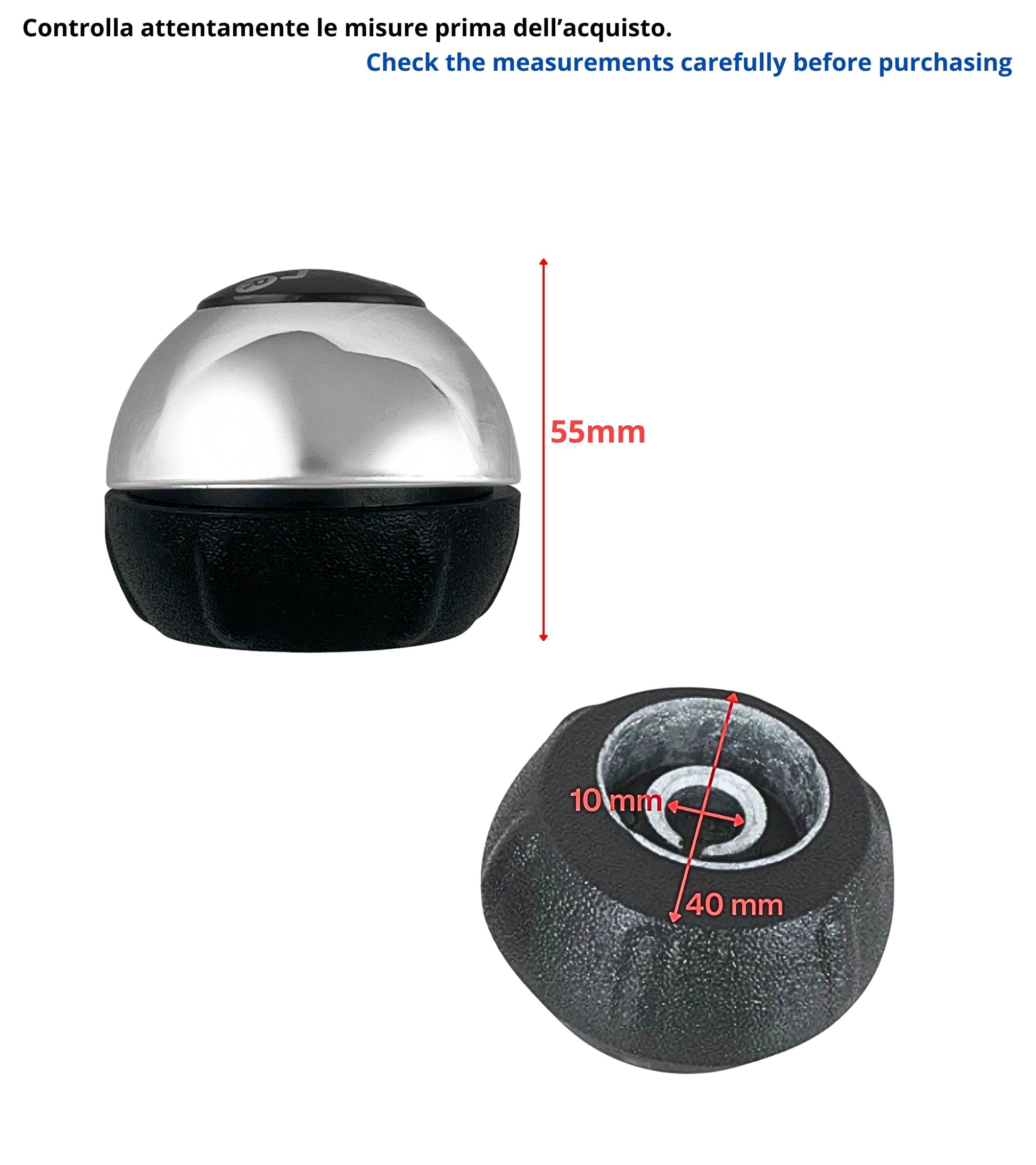 6 Speed ​​Gear Knob Kit with Glossy Silver Cap and Frame Compatible with Fiat 500 and 500C from 2007 onwards, Ring Included | OEM 6930526, 6930528, 6930505