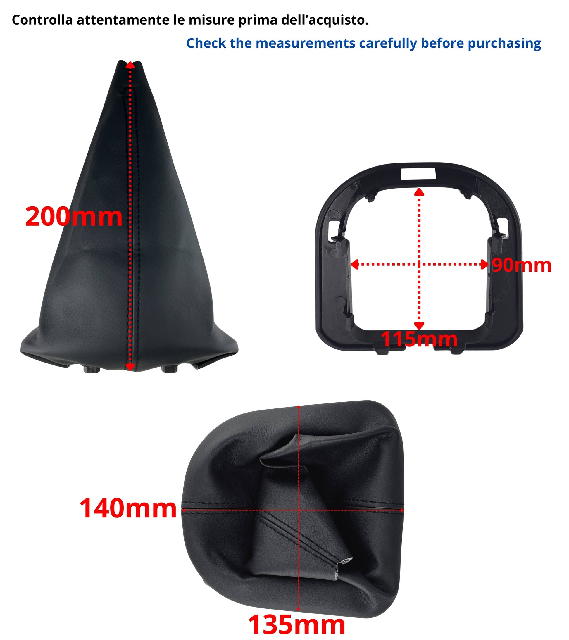 Gear Shift Boot with Retention Ring Compatible with Peugeot 207 307 308 607 608, Black Stitching, Boot and Retention Ring Only