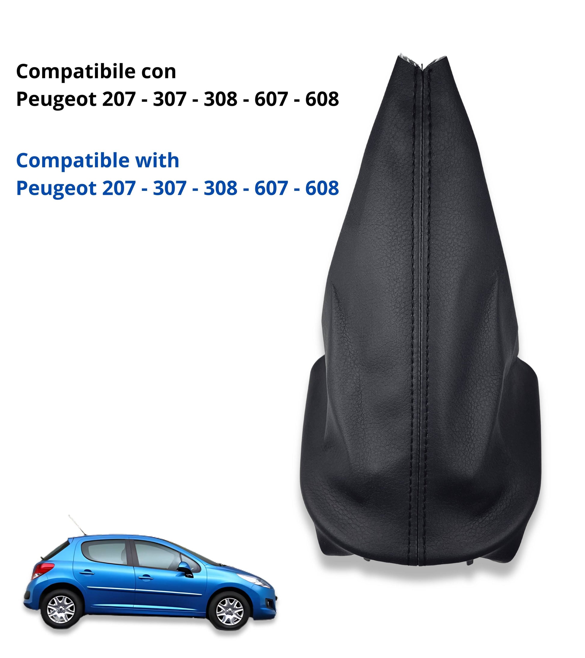 Gear Shift Boot with Retention Ring Compatible with Peugeot 207 307 308 607 608, Black Stitching, Boot and Retention Ring Only