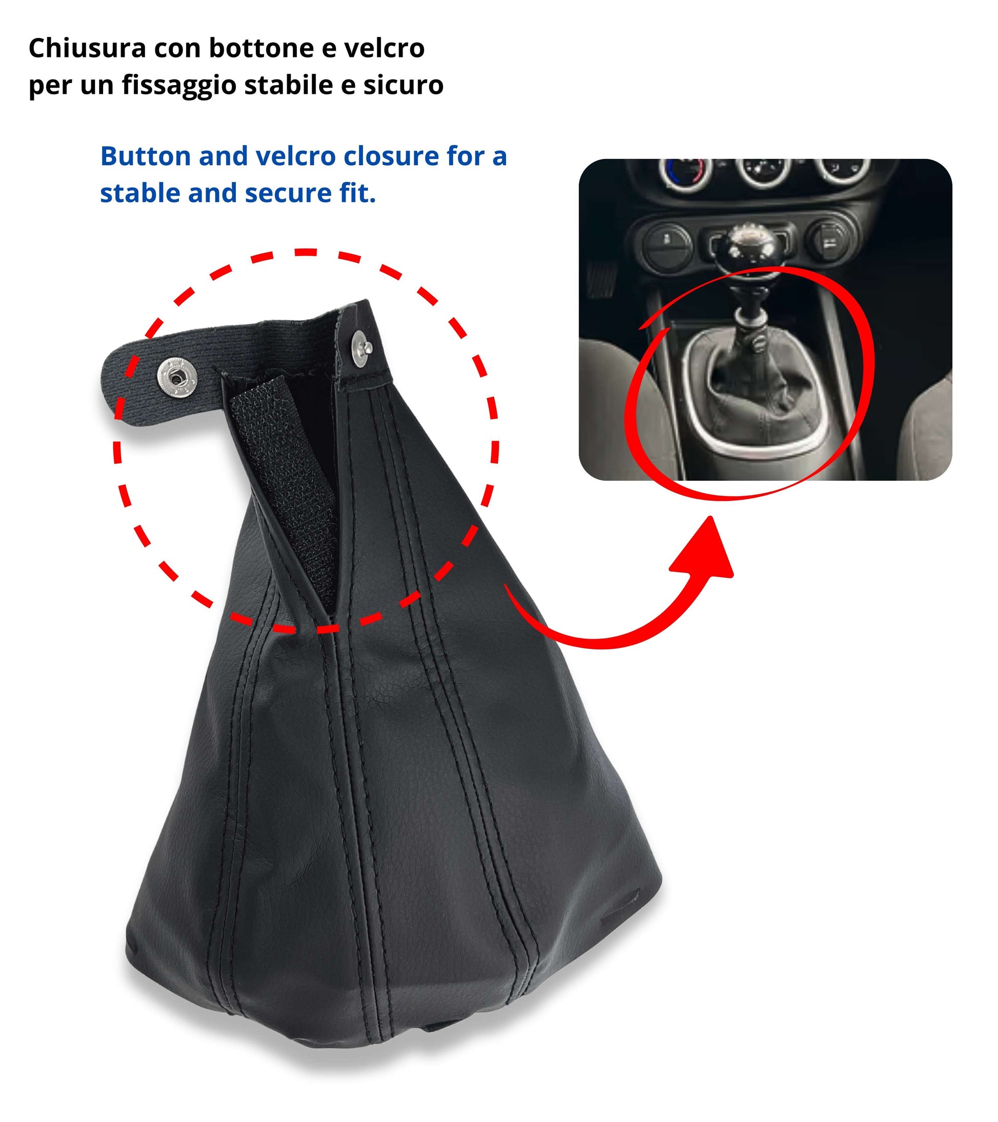 Black Gear Shift Boot Compatible with Fiat 500L (2012–2017) with Button and Velcro | Boot Only, Without Inner Ring and Outer Frame | OEM 735576477 
