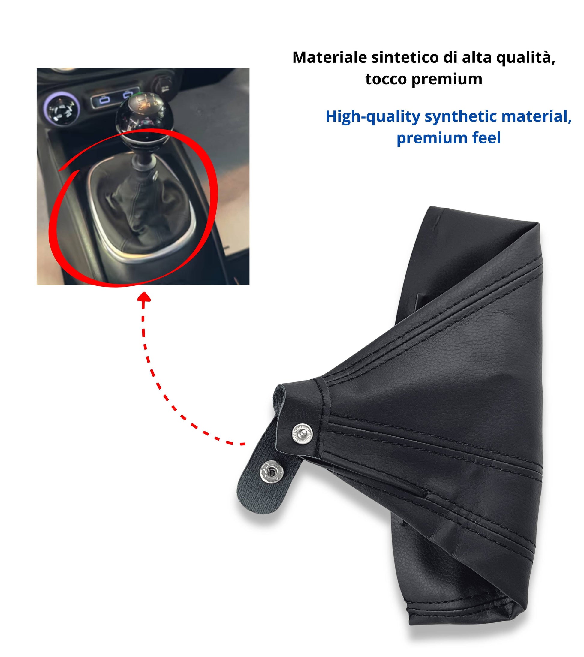 Black Gear Shift Boot Compatible with Fiat 500L (2012–2017) with Button and Velcro | Boot Only, Without Inner Ring and Outer Frame | OEM 735576477 