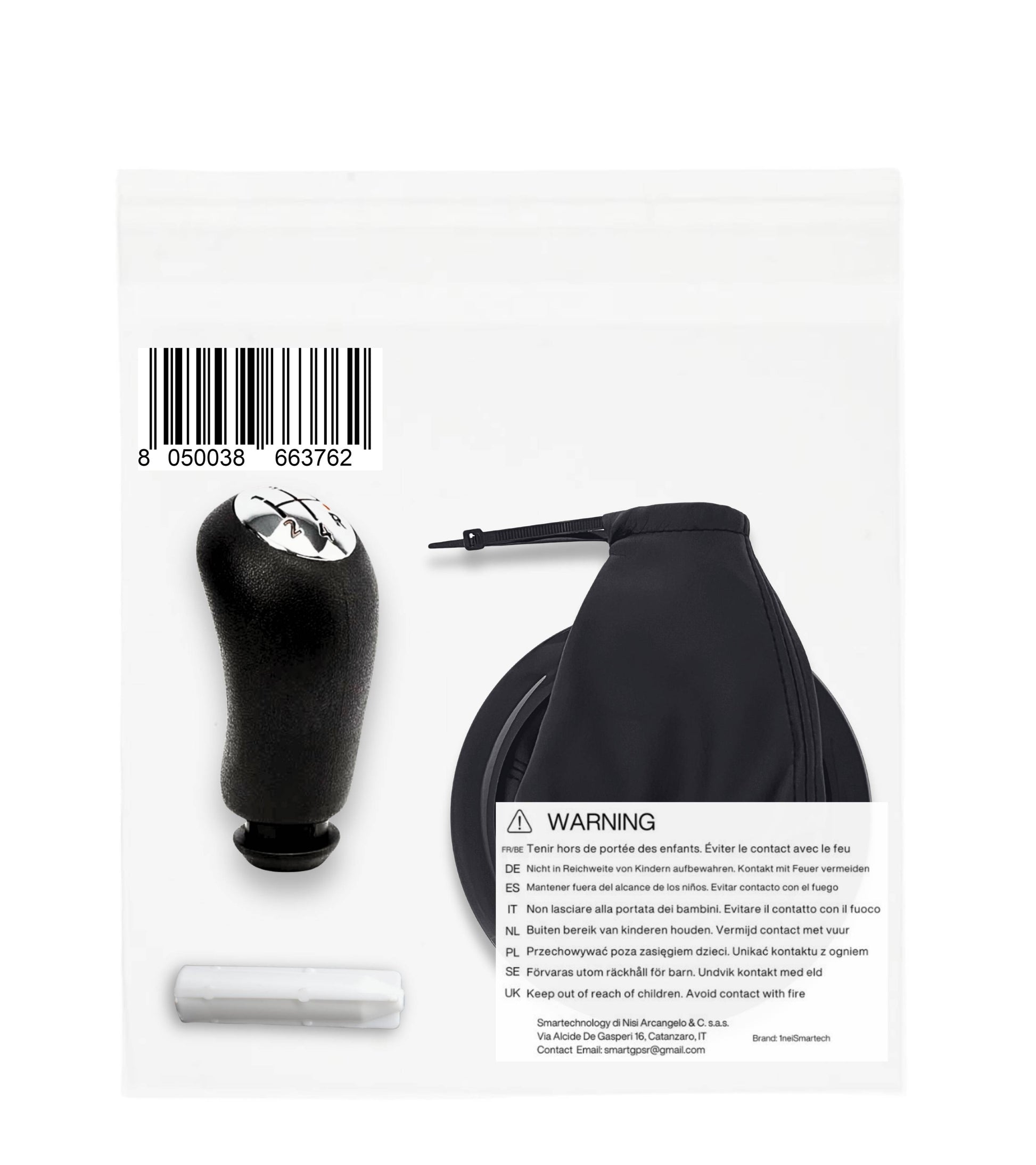 Kit Pomello Leva Cambio 5 Marce, Cuffia Nera con Cornice Cromata Nera, Ghiera e Adattatore, Compatibile con Renault Megane II 2002–2009, OEM 8200858261, 8200454975