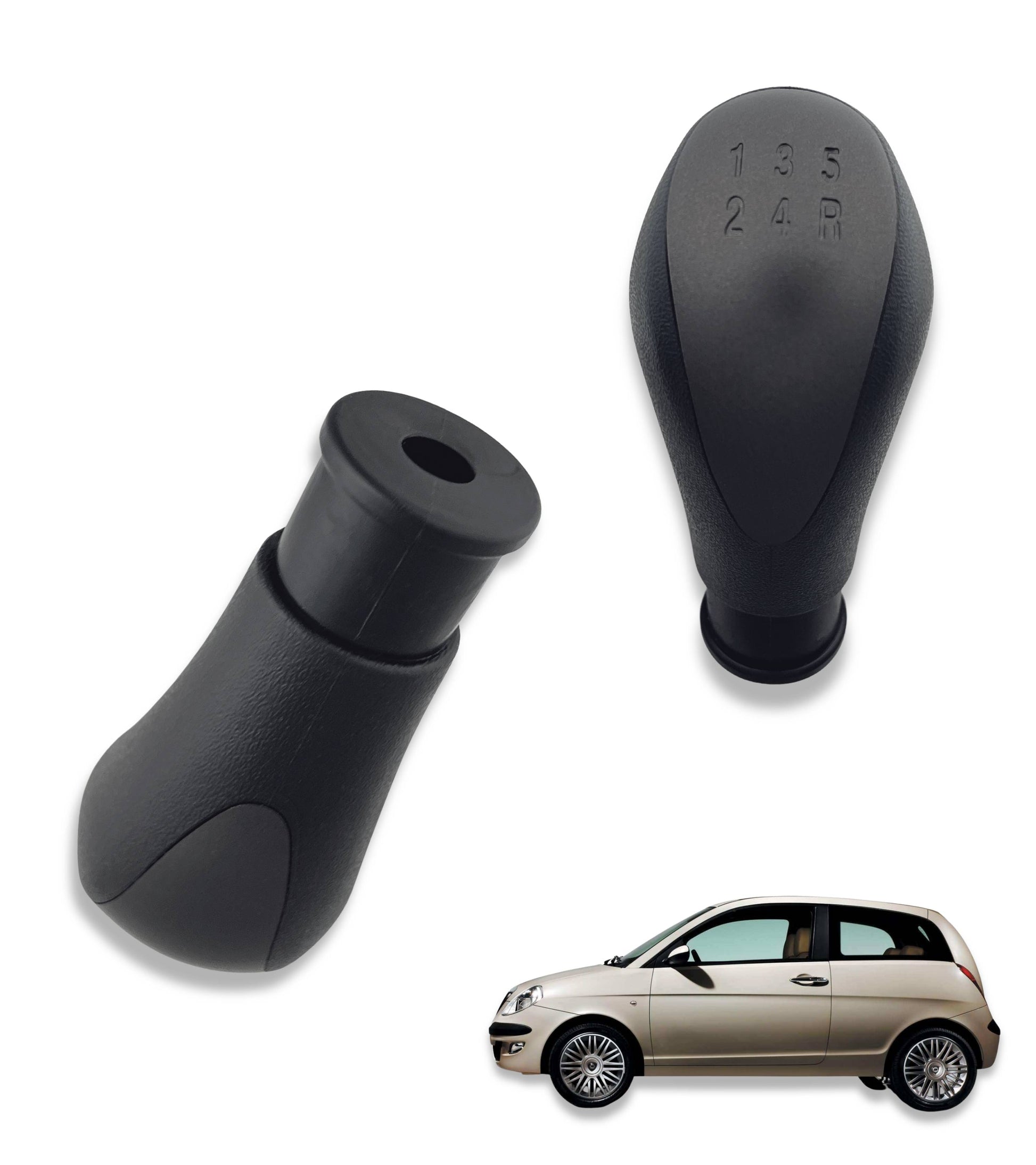5 Speed ​​Gear Shift Knob Compatible with Lancia Ypsilon (843) 2006–2011, Satin Grey Plate, Compatible OEM 735443345