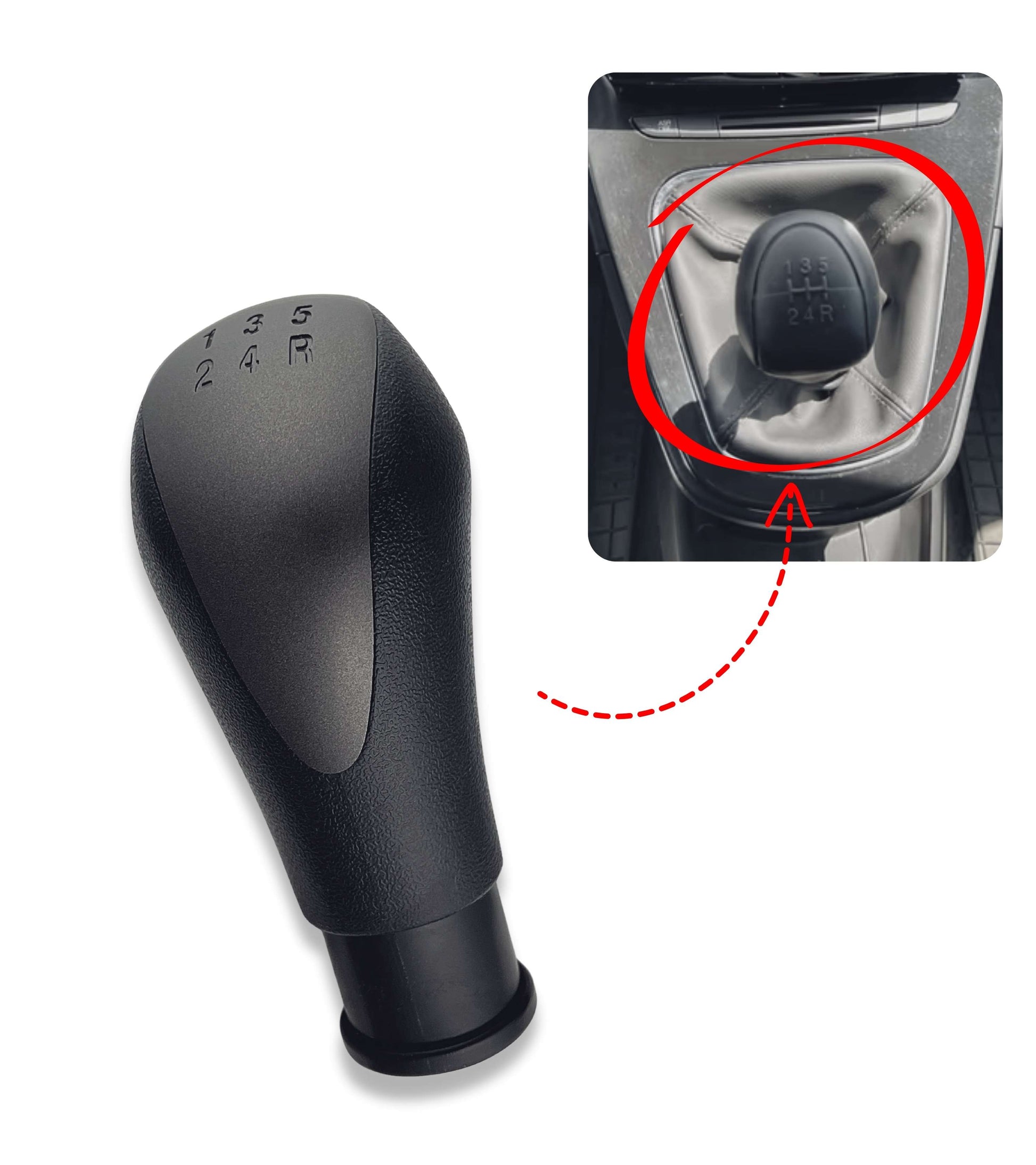 5 Speed ​​Gear Shift Knob Compatible with Lancia Ypsilon (843) 2006–2011, Satin Grey Plate, Compatible OEM 735443345