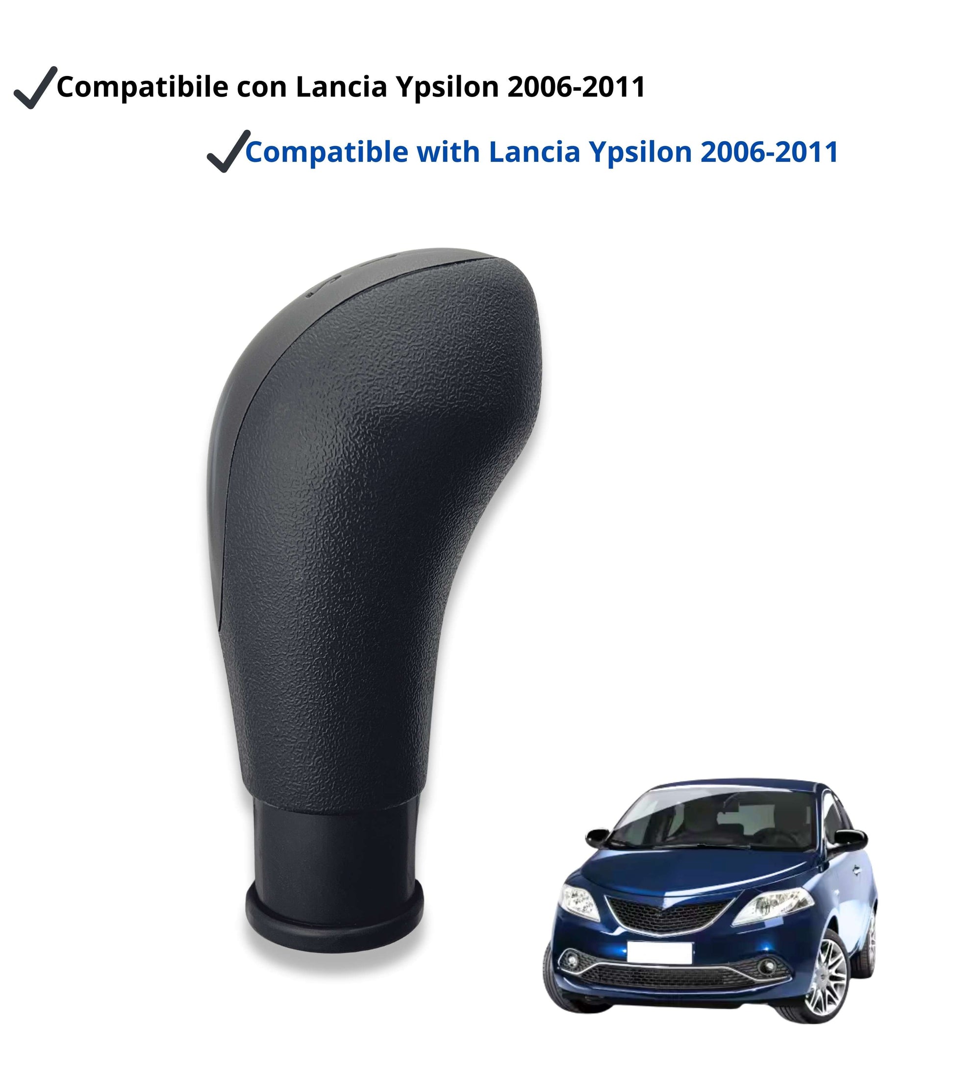 5 Speed ​​Gear Shift Knob Compatible with Lancia Ypsilon (843) 2006–2011, Satin Grey Plate, Compatible OEM 735443345