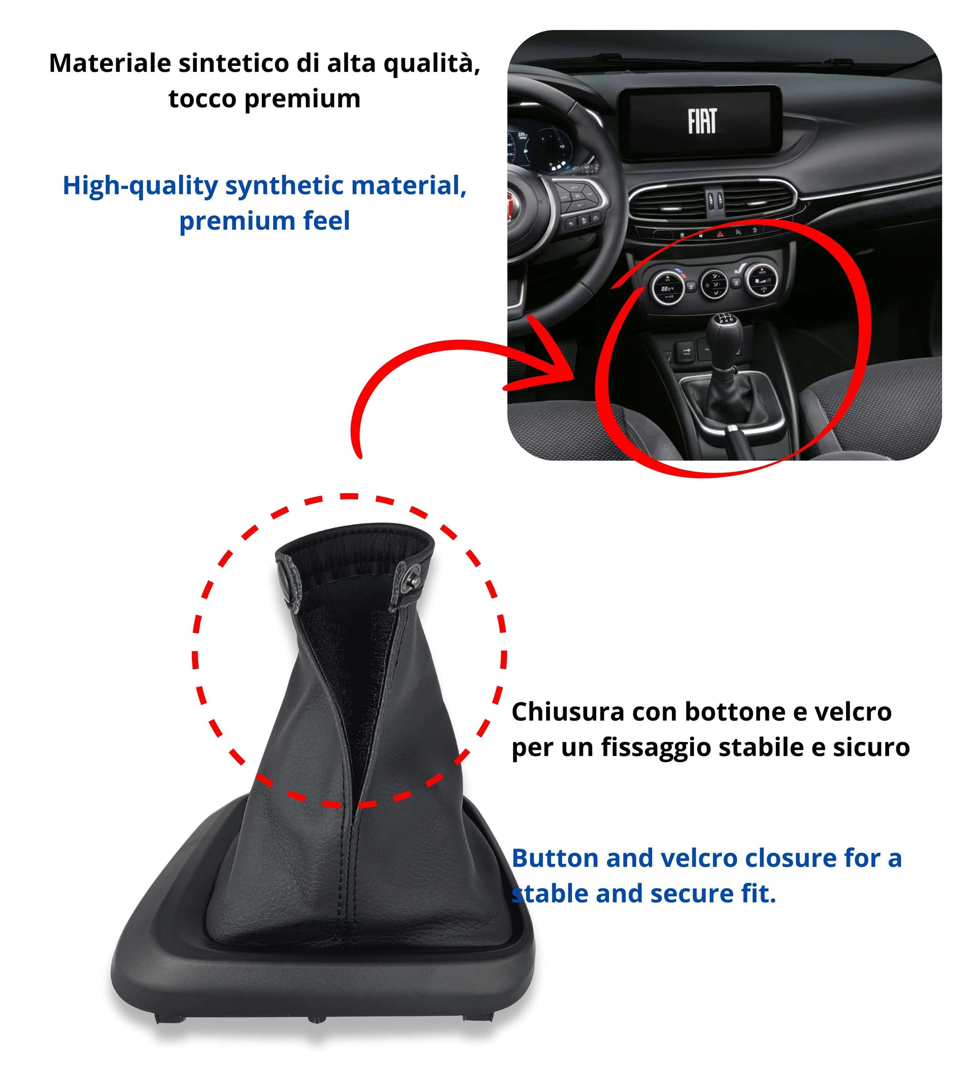 Gear Shift Boot Kit with Black Frame and Retention Ring, Compatible with Fiat Tipo 356 2015+, Fiat Tipo 357 2016+, Fiat Tipo 358 2016+