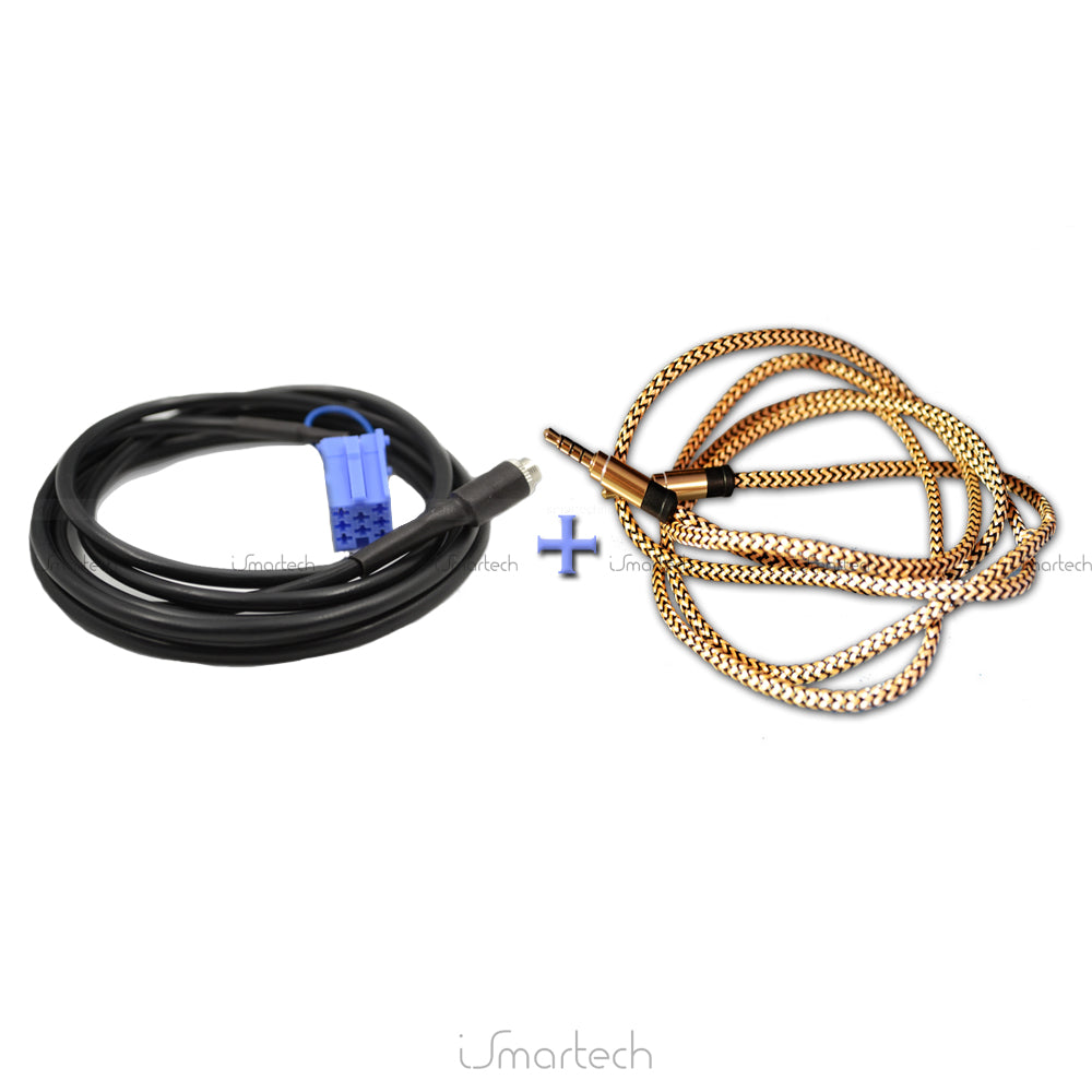 Cavo Aux Femmina per Radio Delphi Bosch No Source Available Compatibile con Fiat Punto 500 Lancia Ypsilon, con Ponticello e Cavo Nylon Oro Jack Maschio