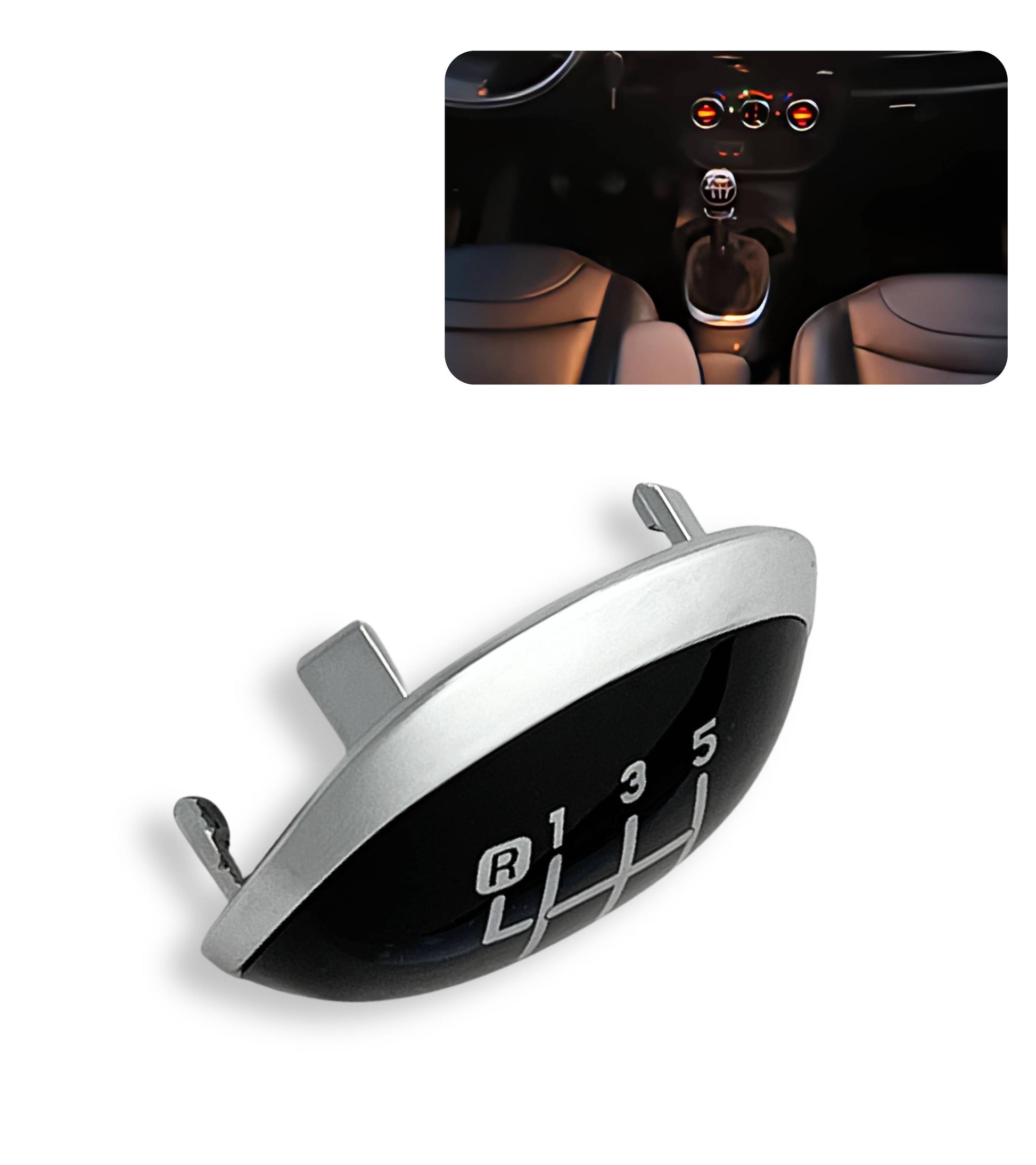 Lente Placca per Pomello Leva Cambio 6 Marce Nero Lucido e Argento, Compatibile con Fiat 500L 2012–2017, Verifica i Codici OEM Prima dell’Acquisto